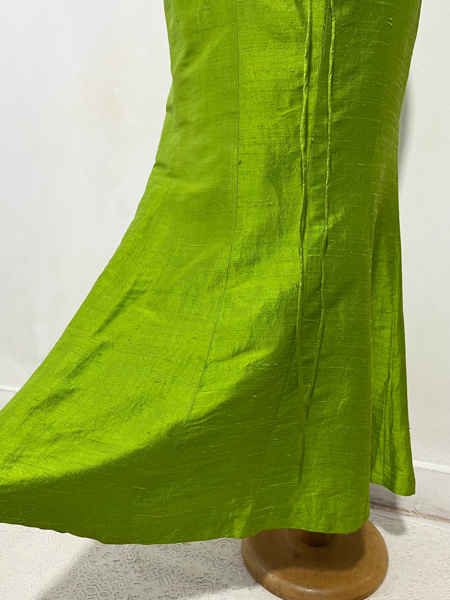 Silk shantung set, corset with bead embroidery and maxi skirt