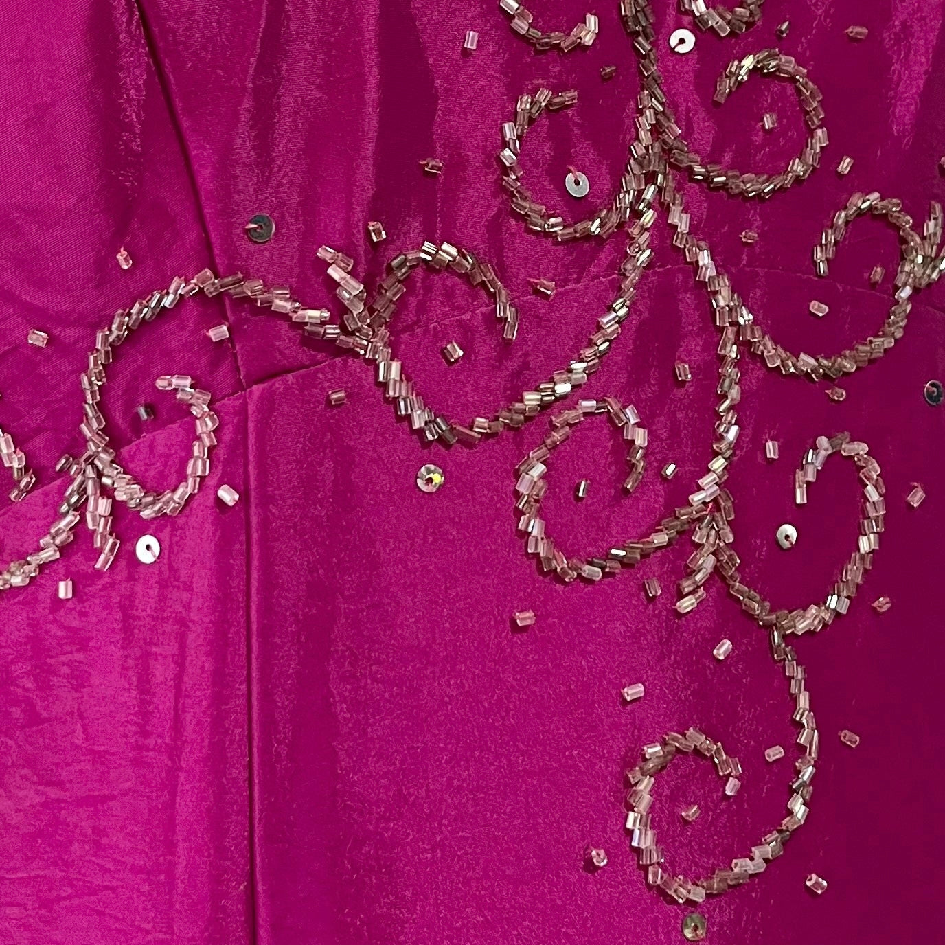 Fuchsia corset dress with exquisite hand sewn beadwork -Size M