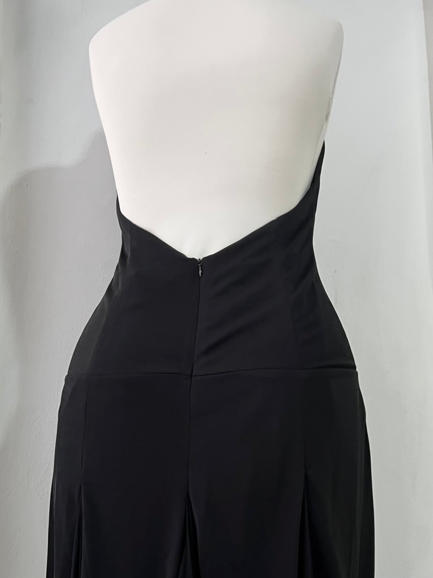 Halter gown with draped bodice featuring floral appliqué embroidered designs and asymmetrical silk point skirt-size XL