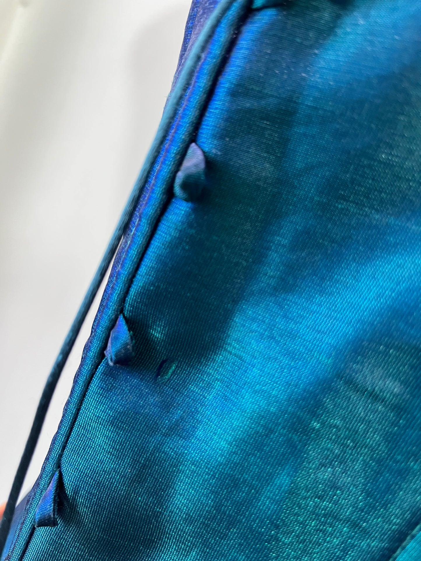 Iridescent teal corset dress with exquisite embellishments and hand-embroidered beads+ matching shawl