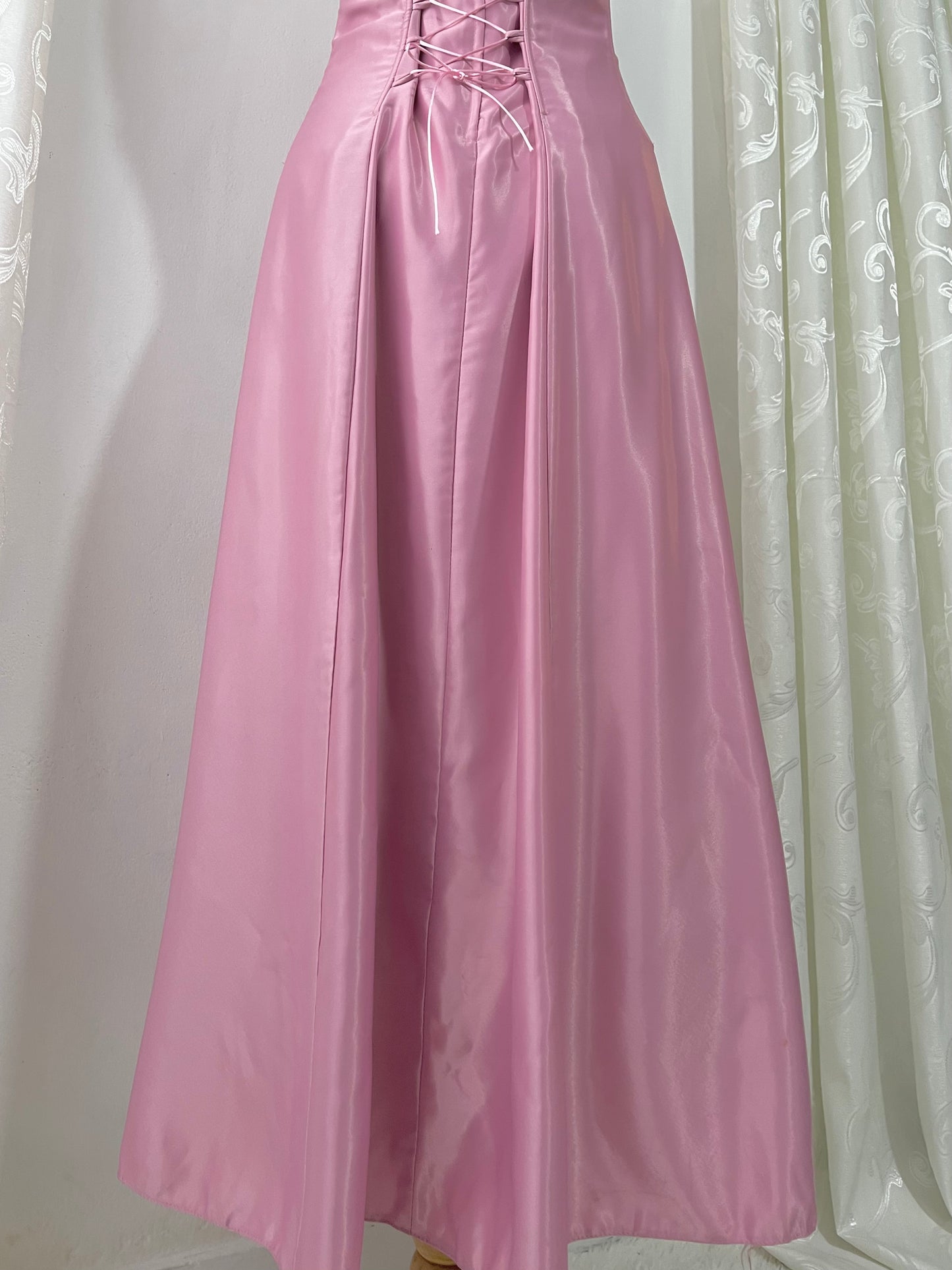 Mauve pink corset gown with sequin designs and hand-embroidered embellishments-size M