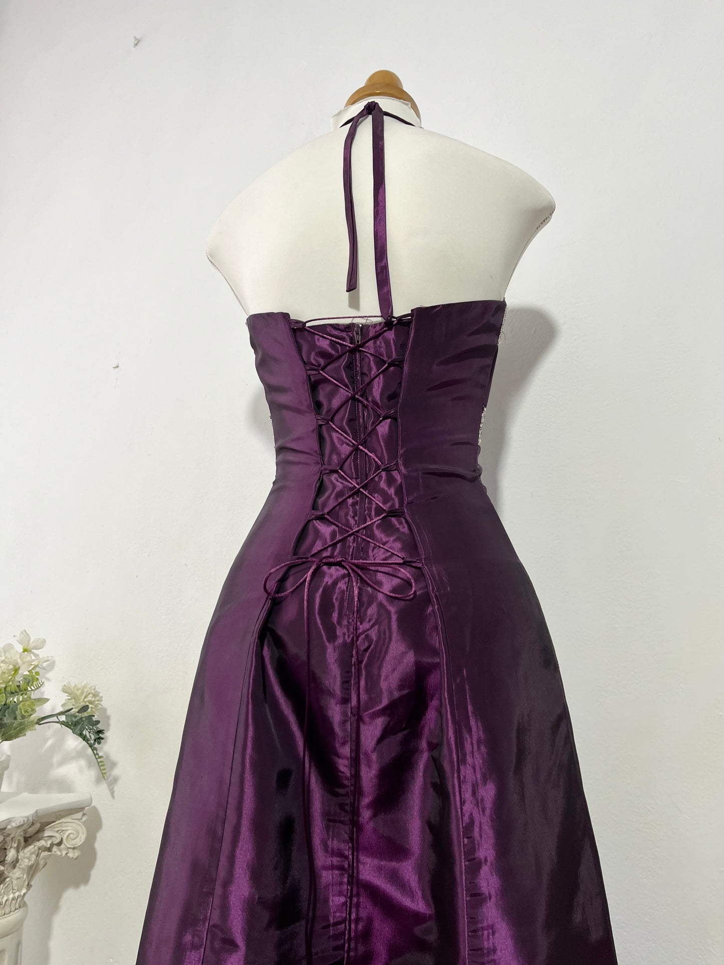 Vintage iridescent purple corset dres with rhinestones