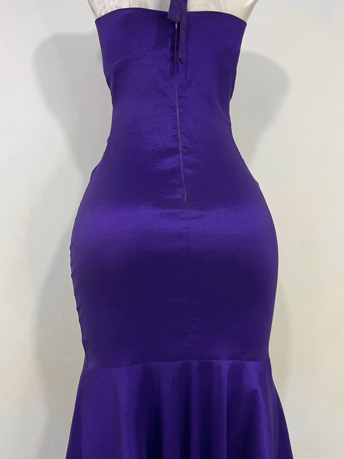 Purple blue Iridescent taffeta stretch halter dress with rhinestones and embellishments- size M