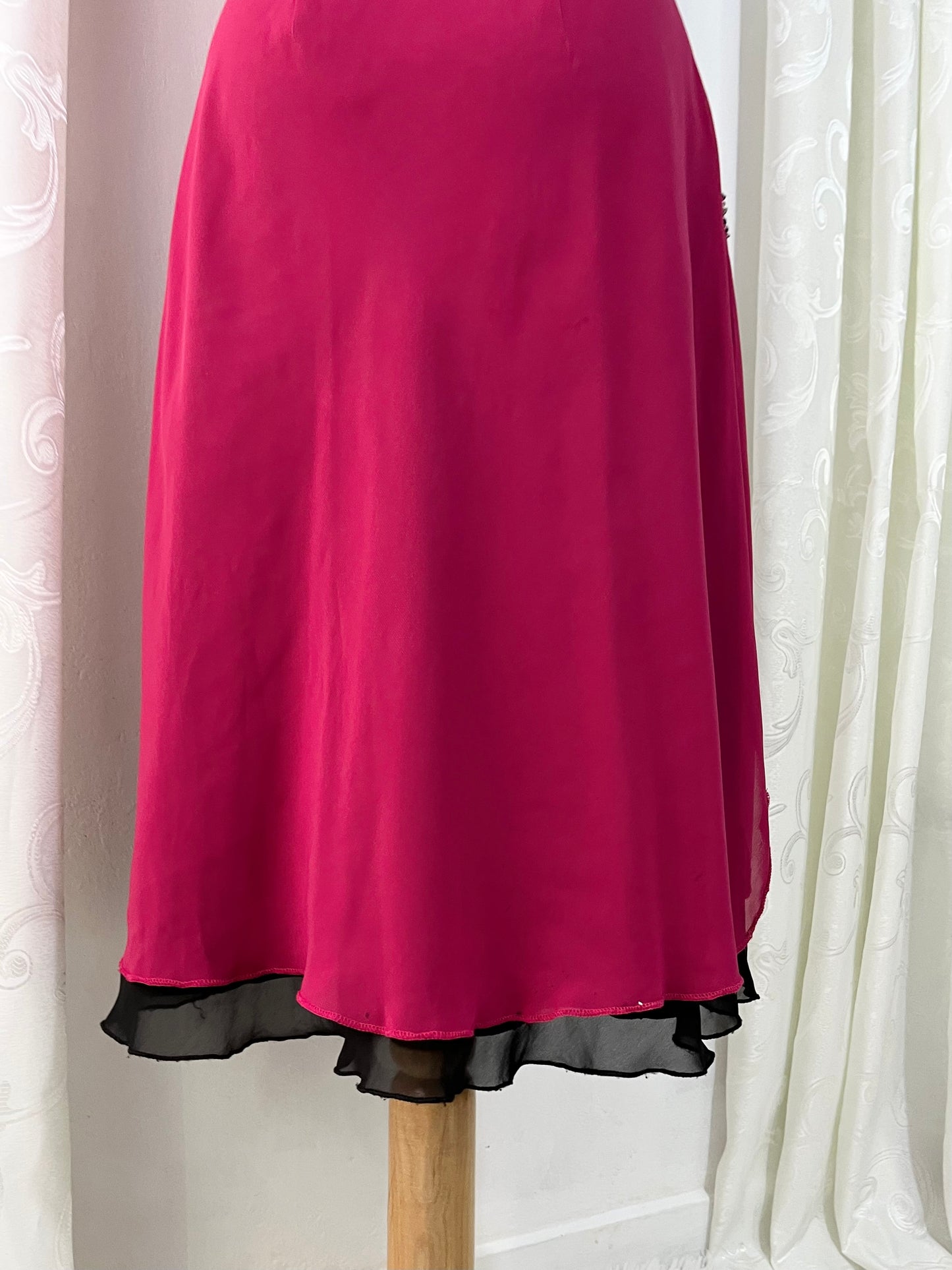 Fuchsia Midi Dress with Butterfly Sleeves and hand-embroidered rhinestone details- size XL