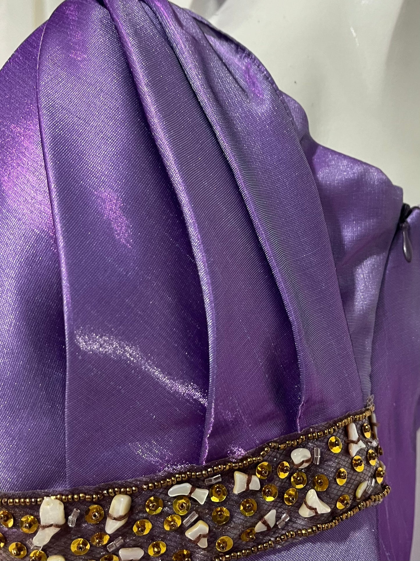 Iridescent purple gown with embellishments and hand embroidered rhinestones - Size M