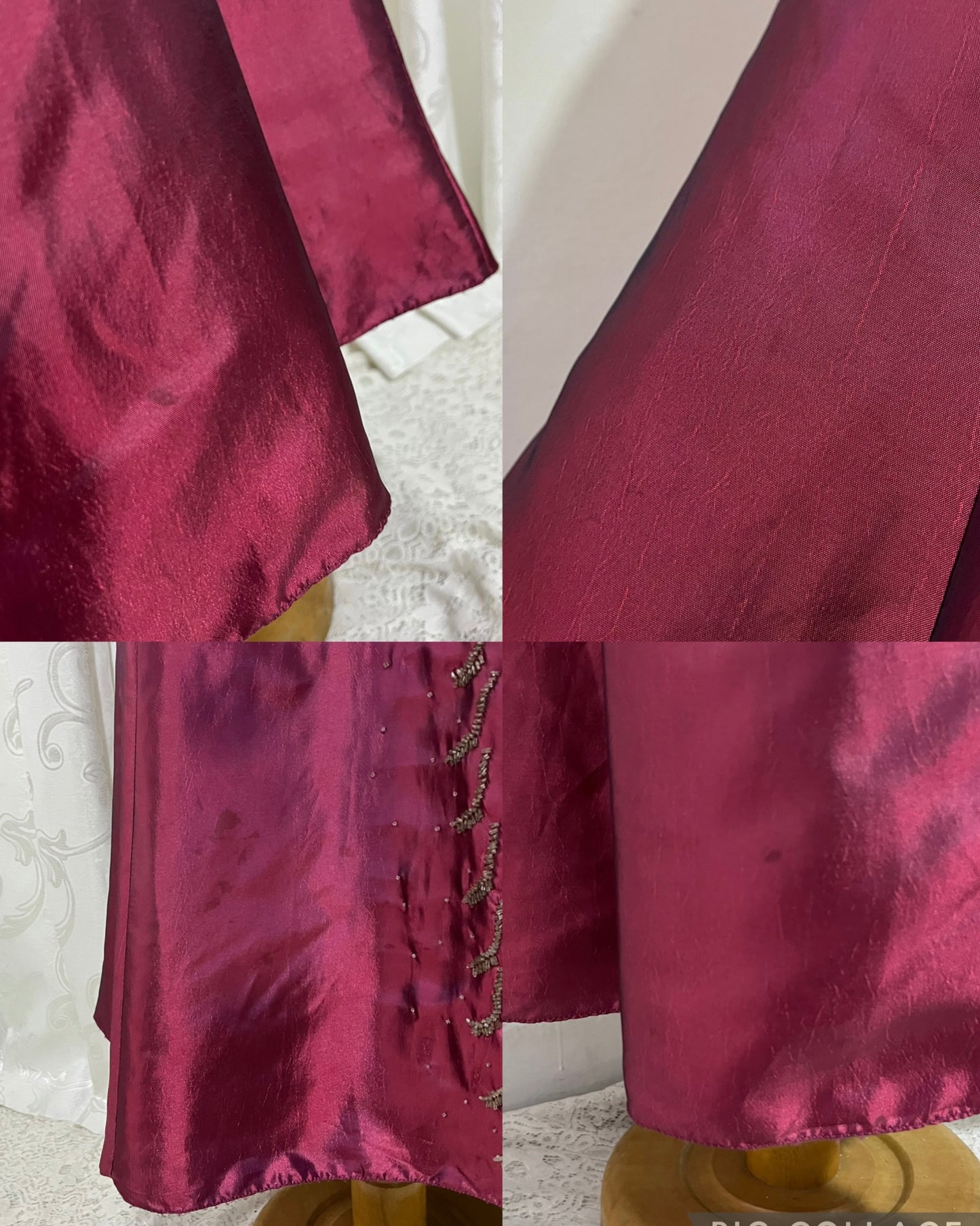 Iridescent burgundy corset dress with exquisite hand embroidery of sequins and rhinestones- size M
