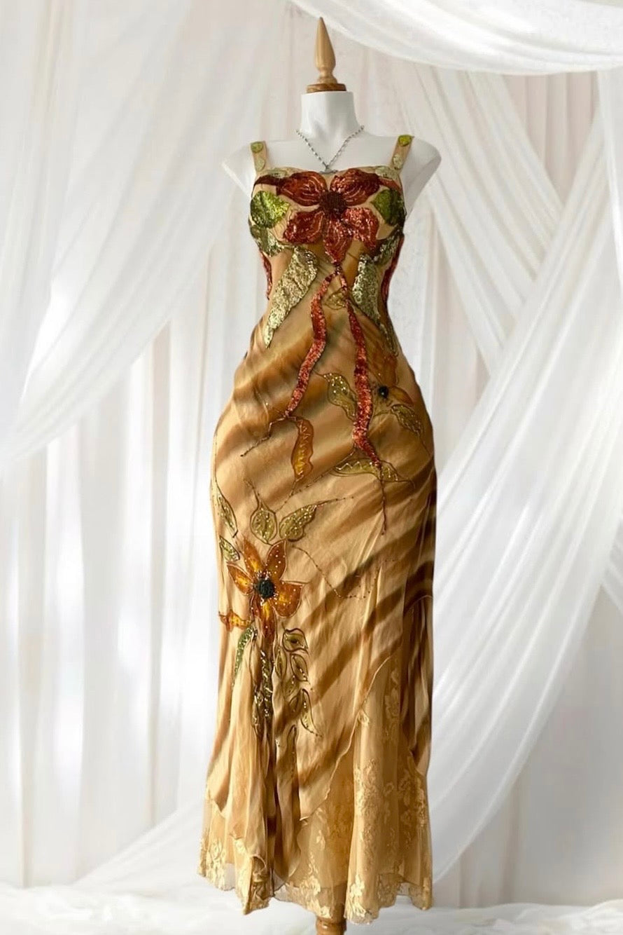 Vintage Bicici silk dress with fairy embroidery- size S