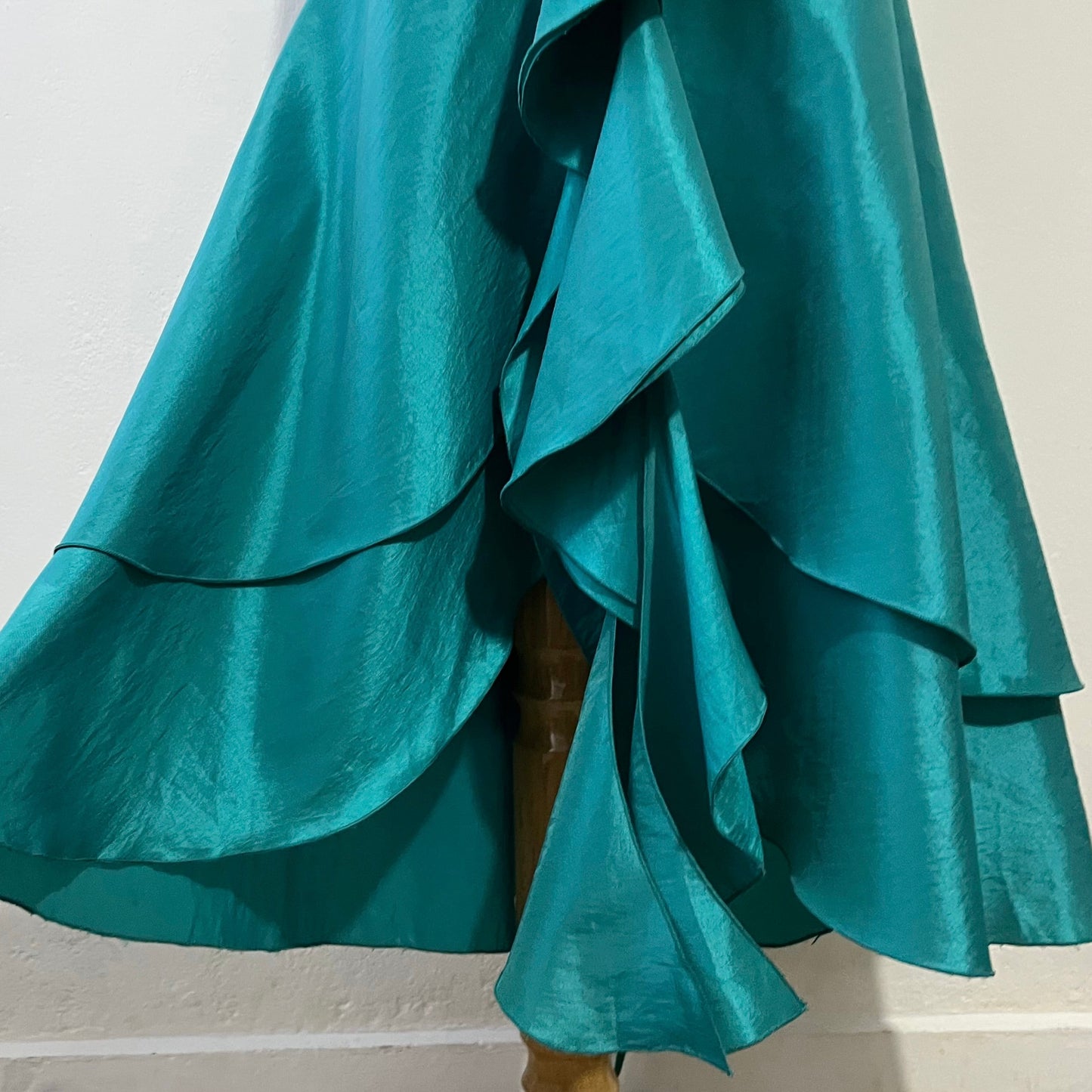 Teal mermaid style corset dress with hand embroidered rhinestones and beads-size S
