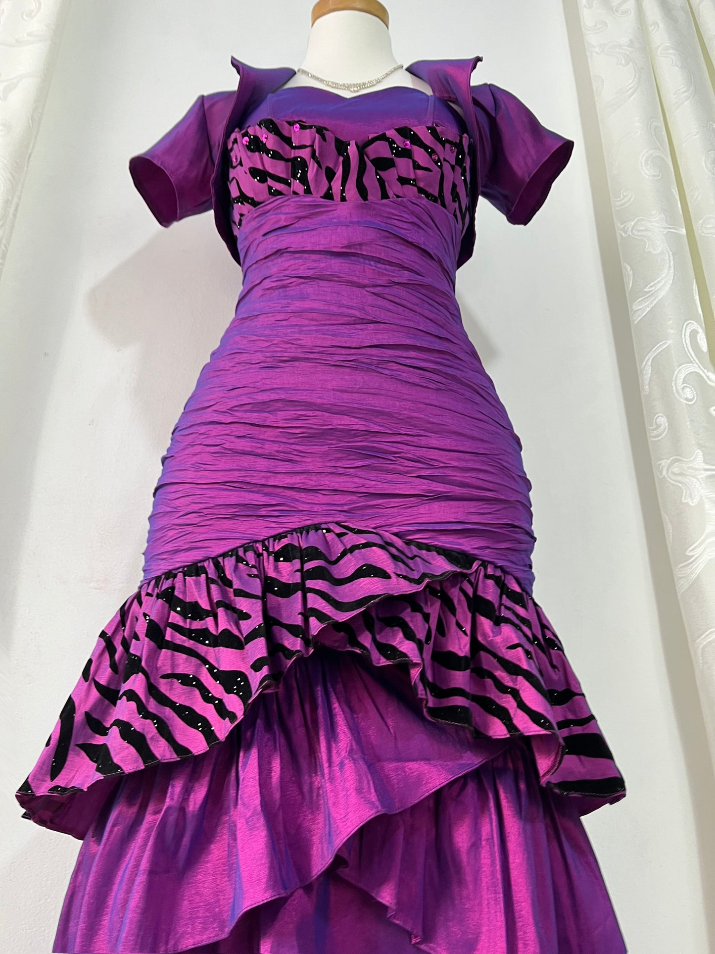 Vintage iridescent purple corset dress with matching bolero-size S