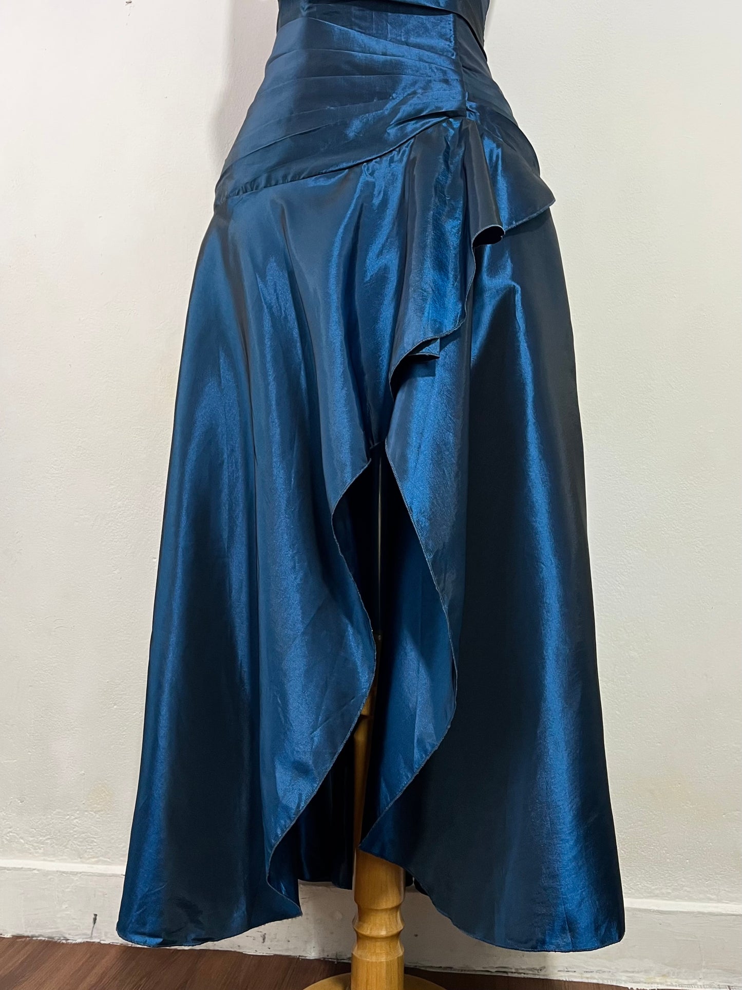 Dark blue iridescent taffeta corset dress- size L/XL