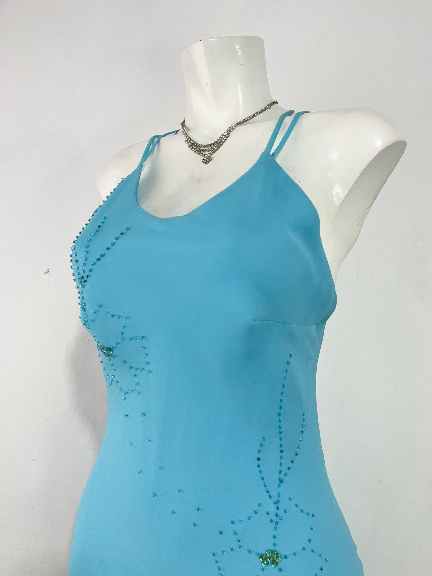 Light blue layered dress with embroidered sequins- size S/M