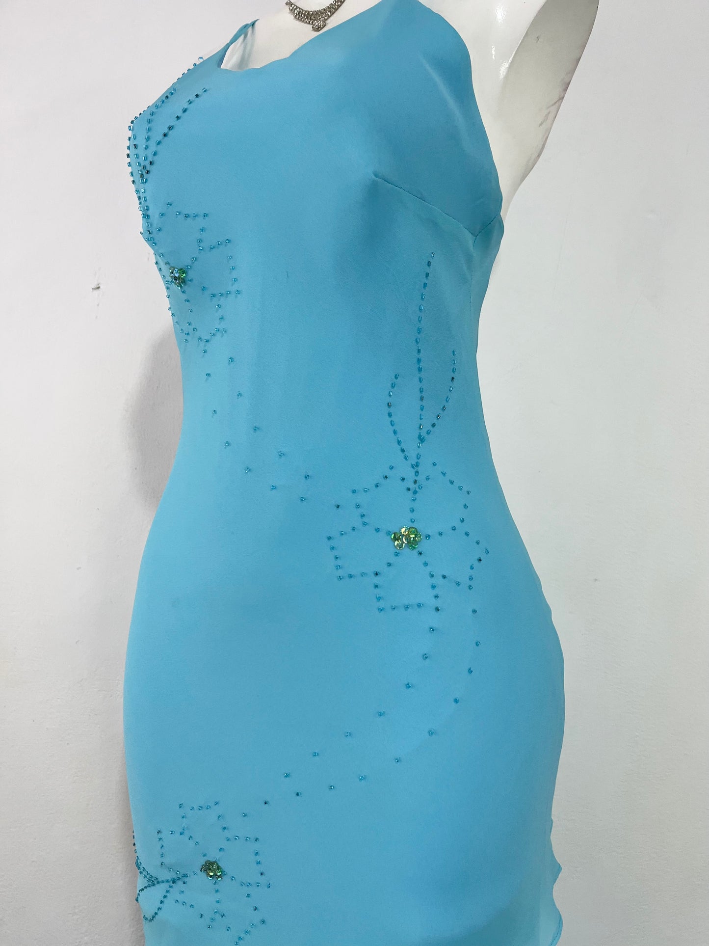 Light blue layered dress with embroidered sequins- size S/M