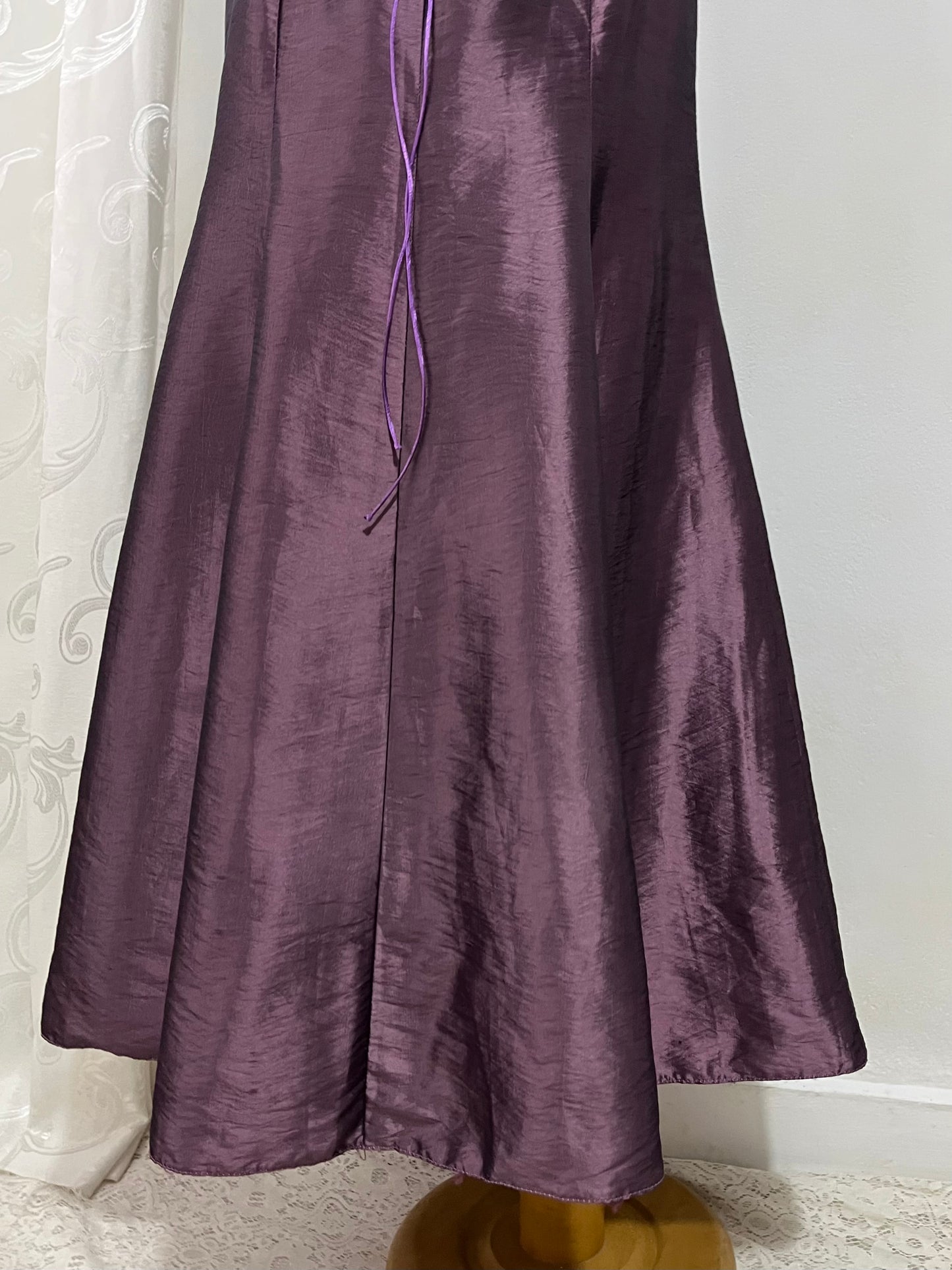 Iridescent taffeta purple corset dress with exquisite hand-embroidered sequins and rhinestones- size S