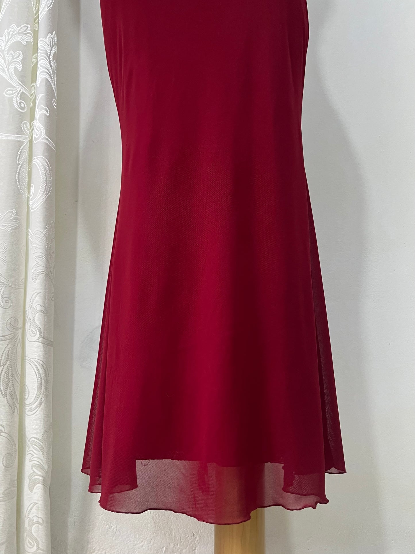 Red dress with rhinestone and fine sequin embroidery