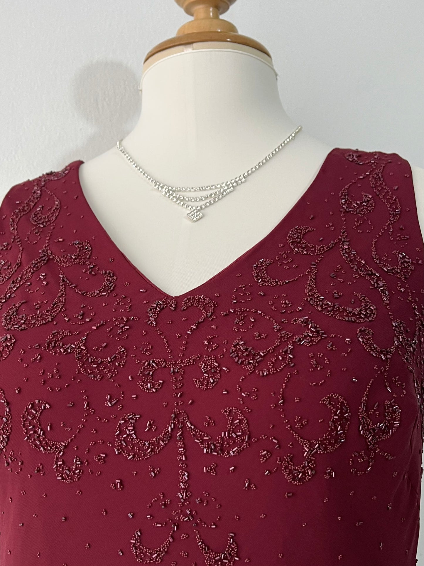 Burgundy gown dress with intricate designs and embroidery on the bodice and skirt - Size XL