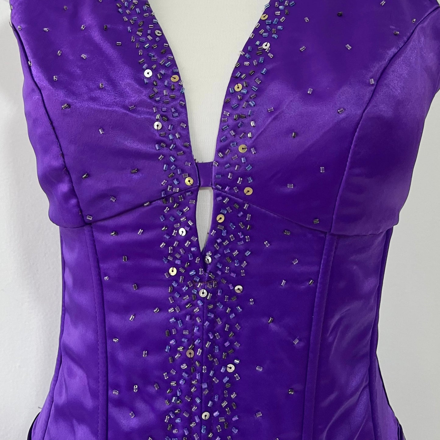 Royal purple corset gown with sequins and bead embellishments-size S