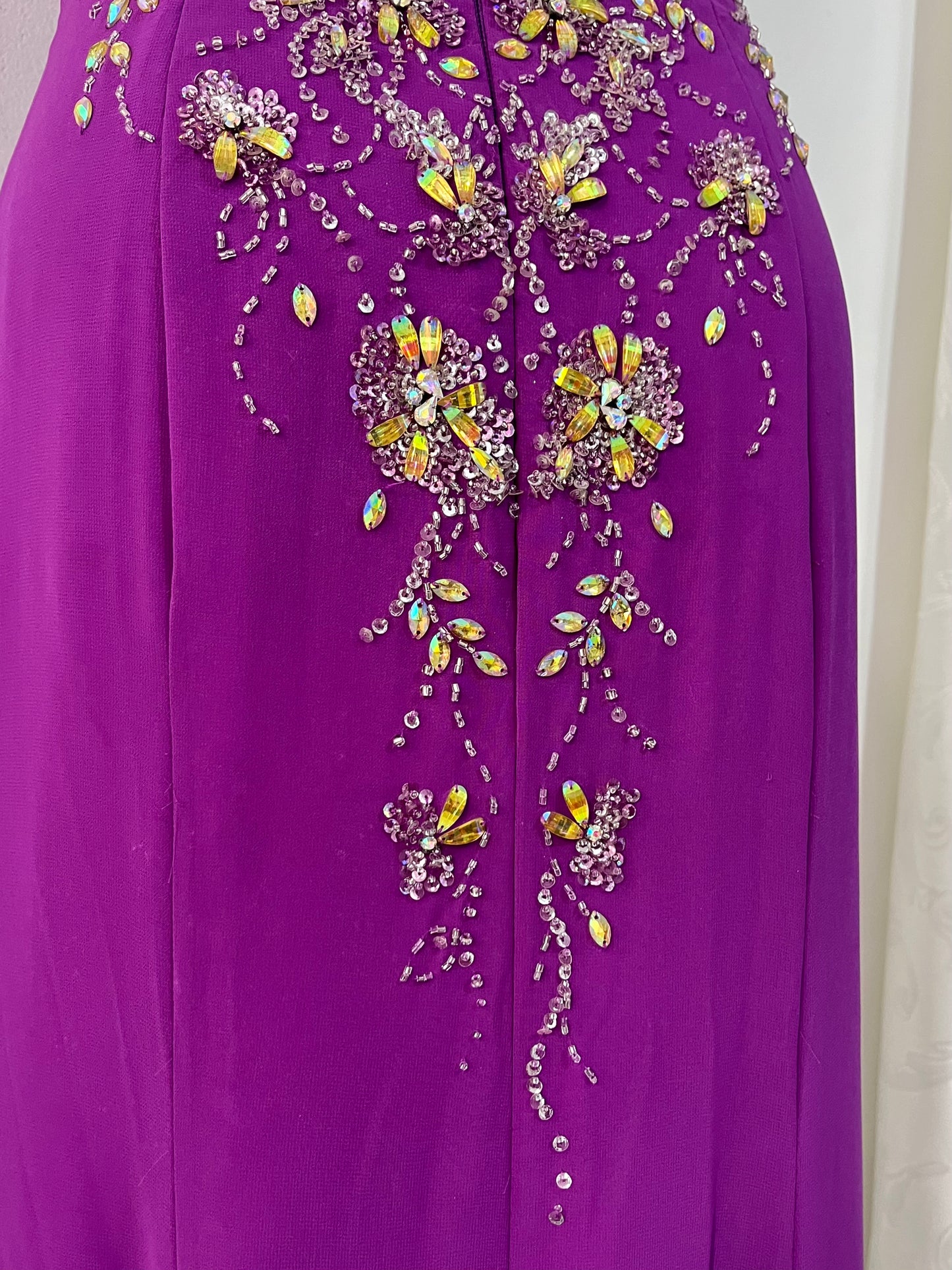 Amethyst purple dress with exquisite floral embroidery, rhinestones and embellishments-size S/M