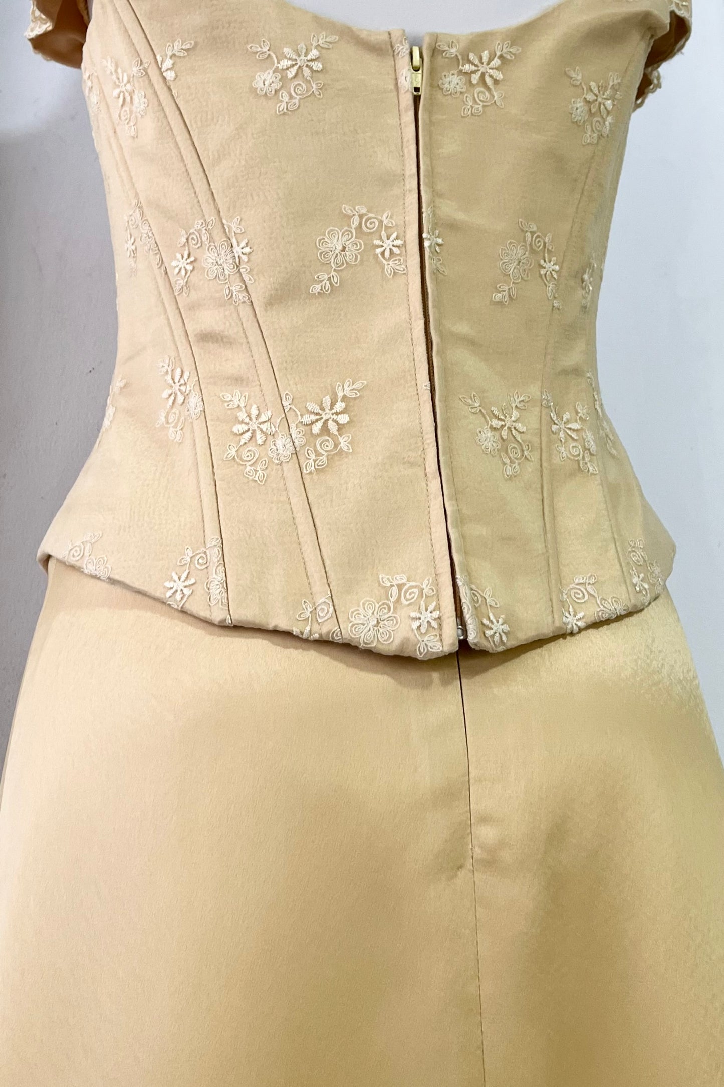 Pale gold satin silk set 2 piece corset and maxi skirt- Size M