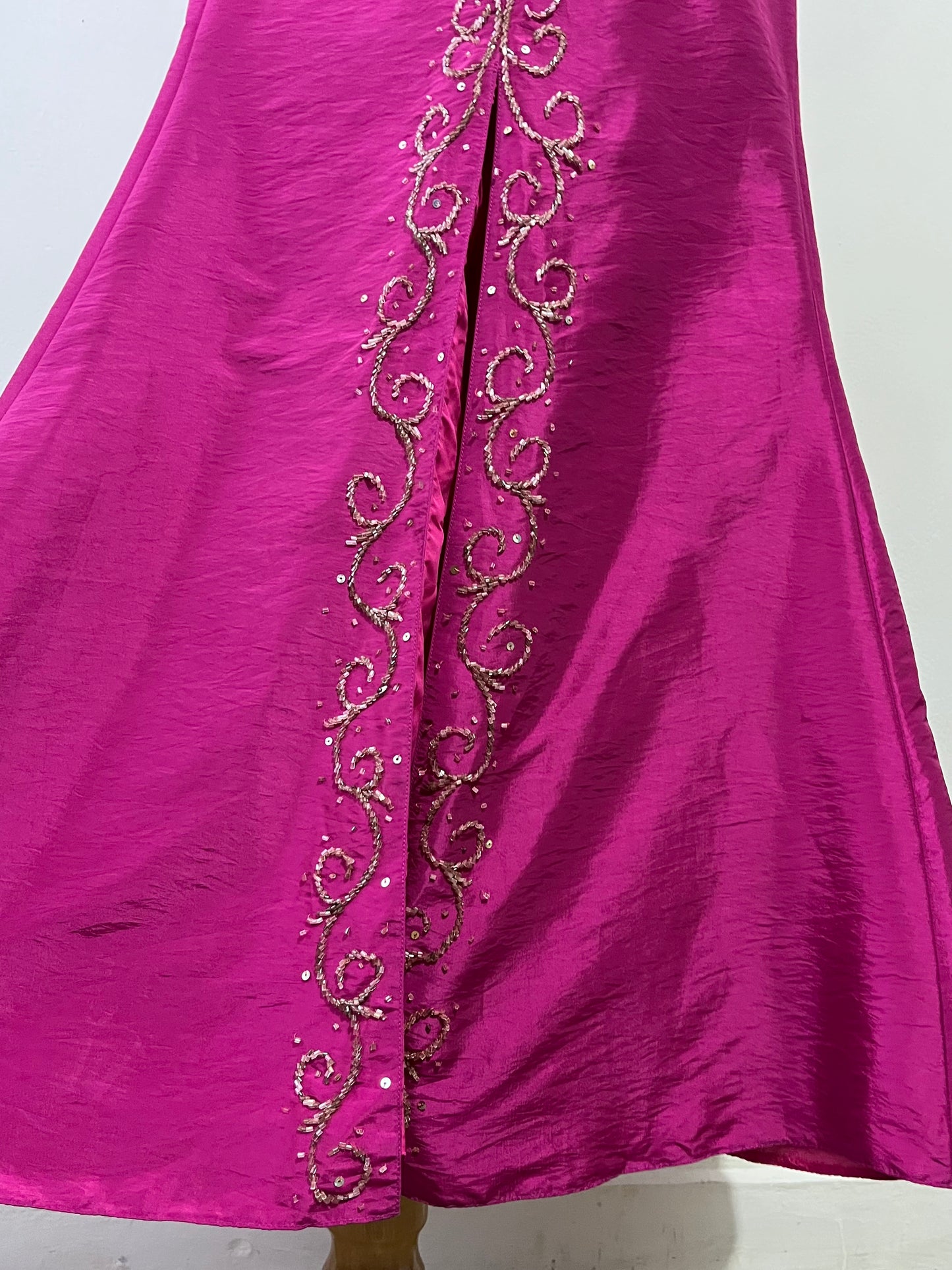 Fuchsia corset dress with exquisite hand sewn beadwork -Size M