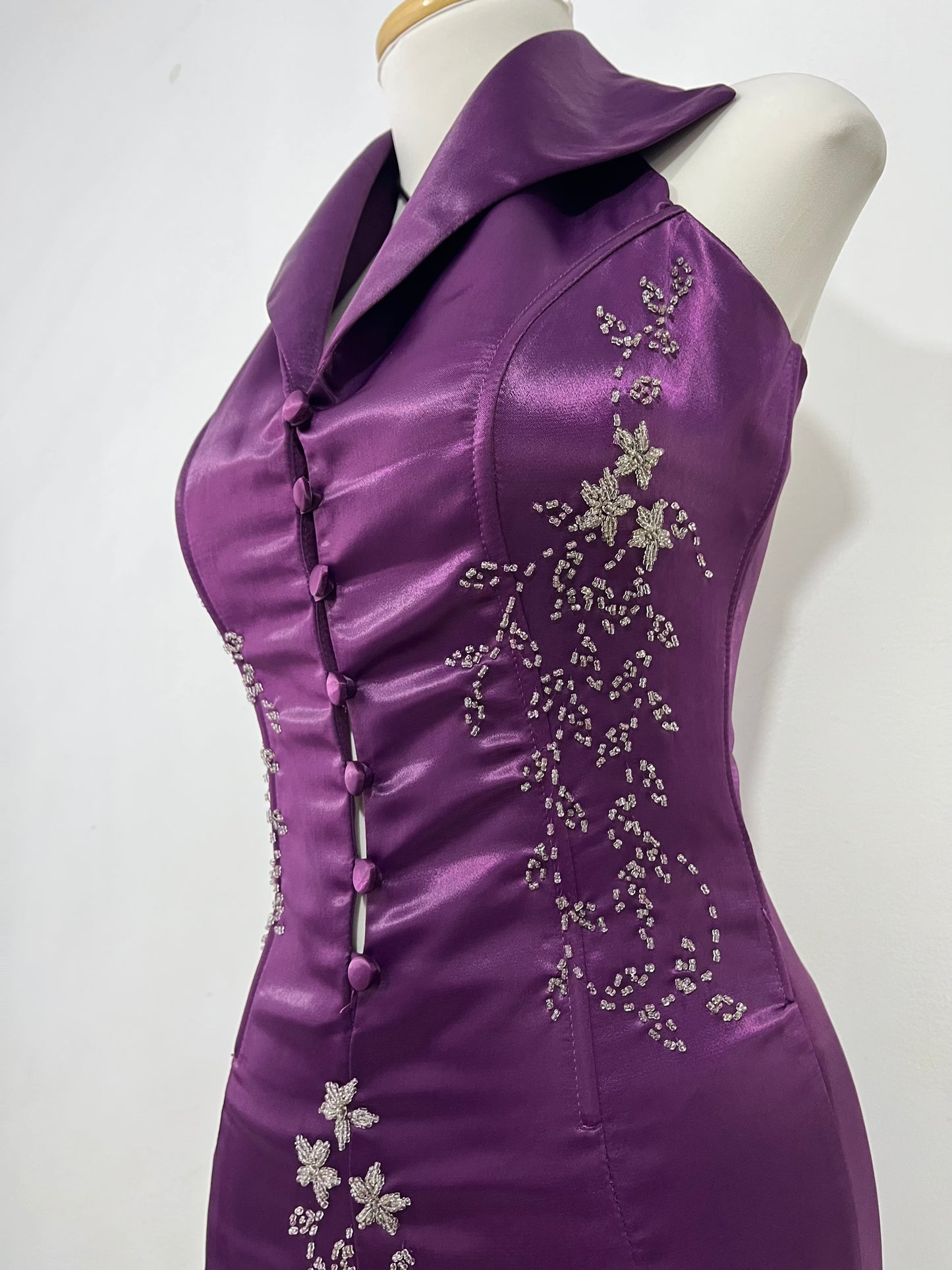Purple corset dress hand-embroidered with fine embellishments- size S