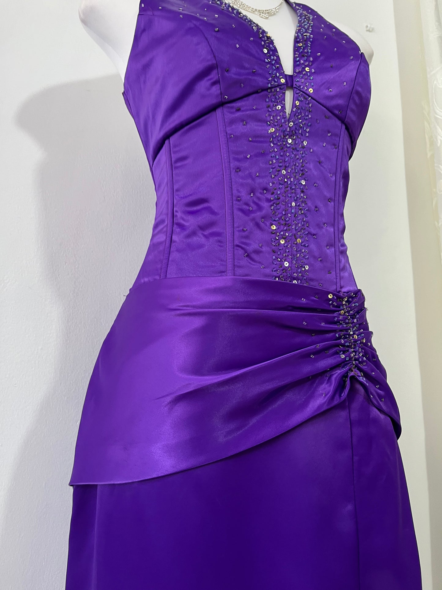 Royal purple corset gown with sequins and bead embellishments-size S