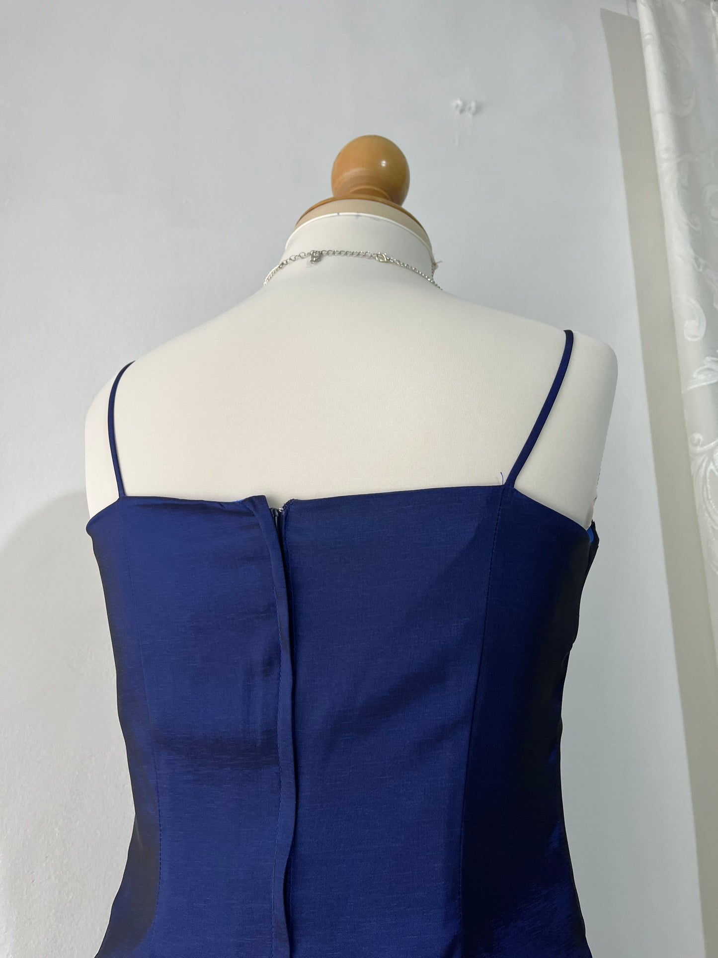 Captivating deep navy blue gown + Mesh cape with embroidery designs- Size M