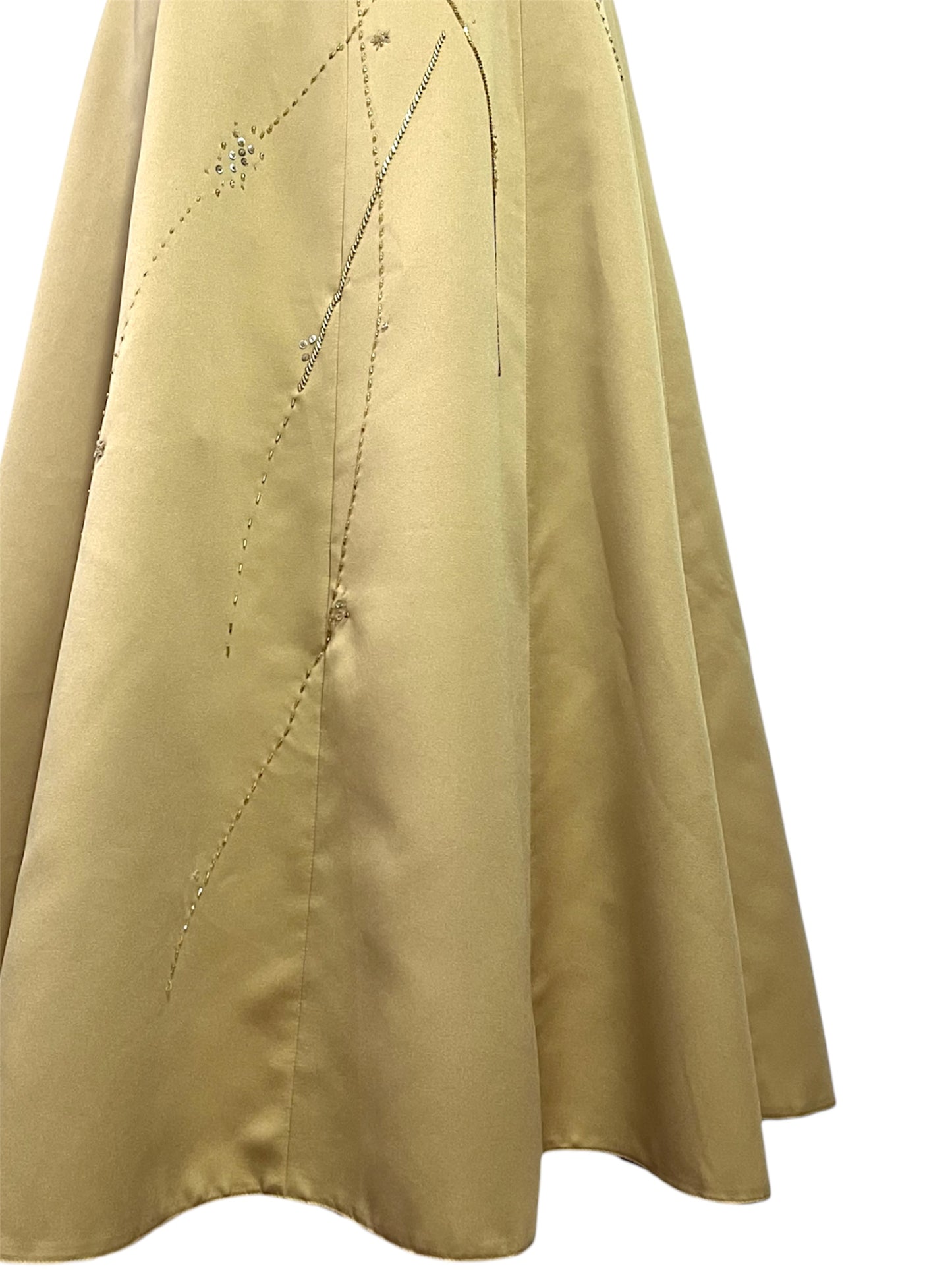 Champagne evening dress with exquisite handmade floral embroidery- size S