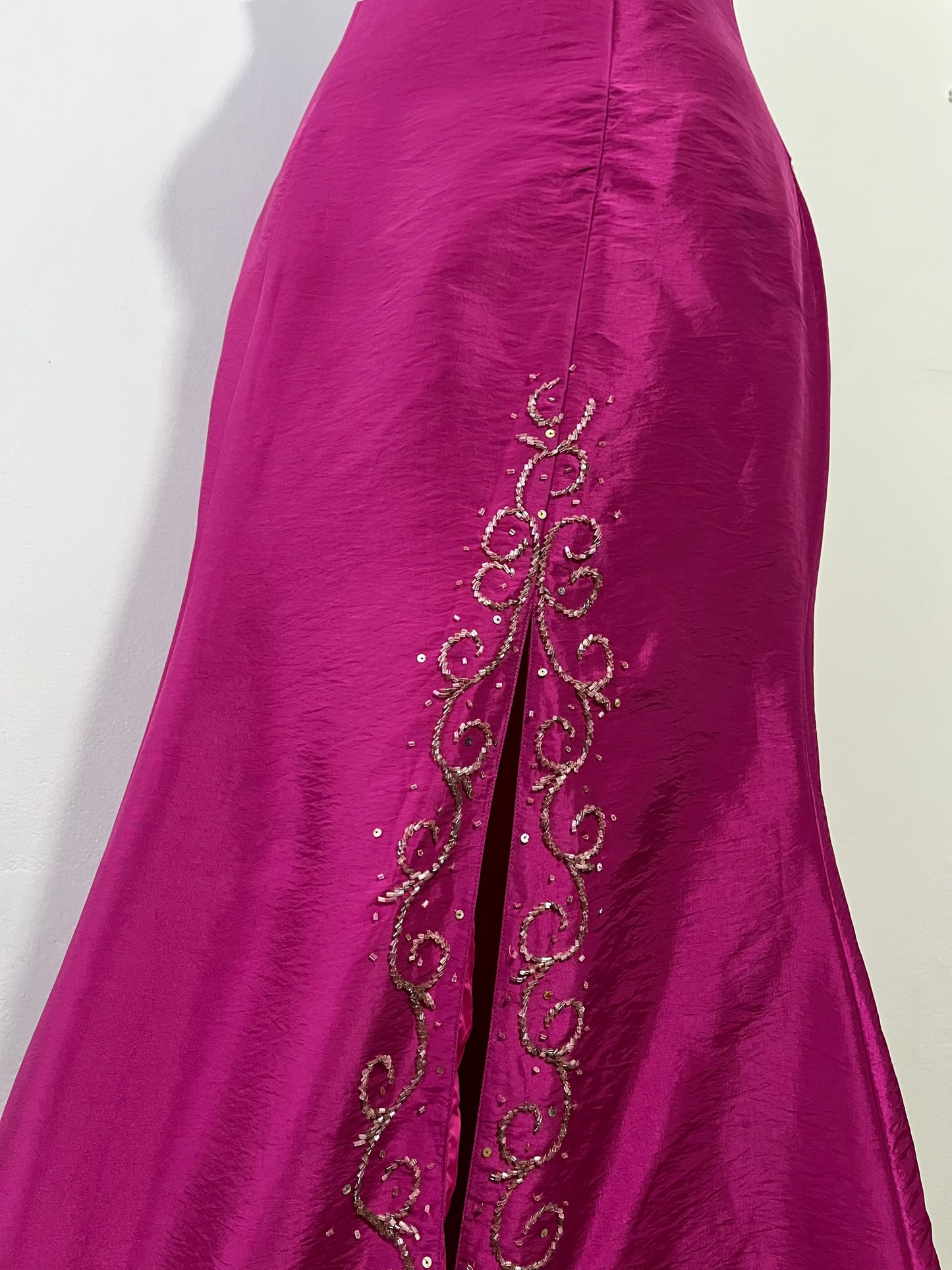Fuchsia corset dress with exquisite hand sewn beadwork -Size M