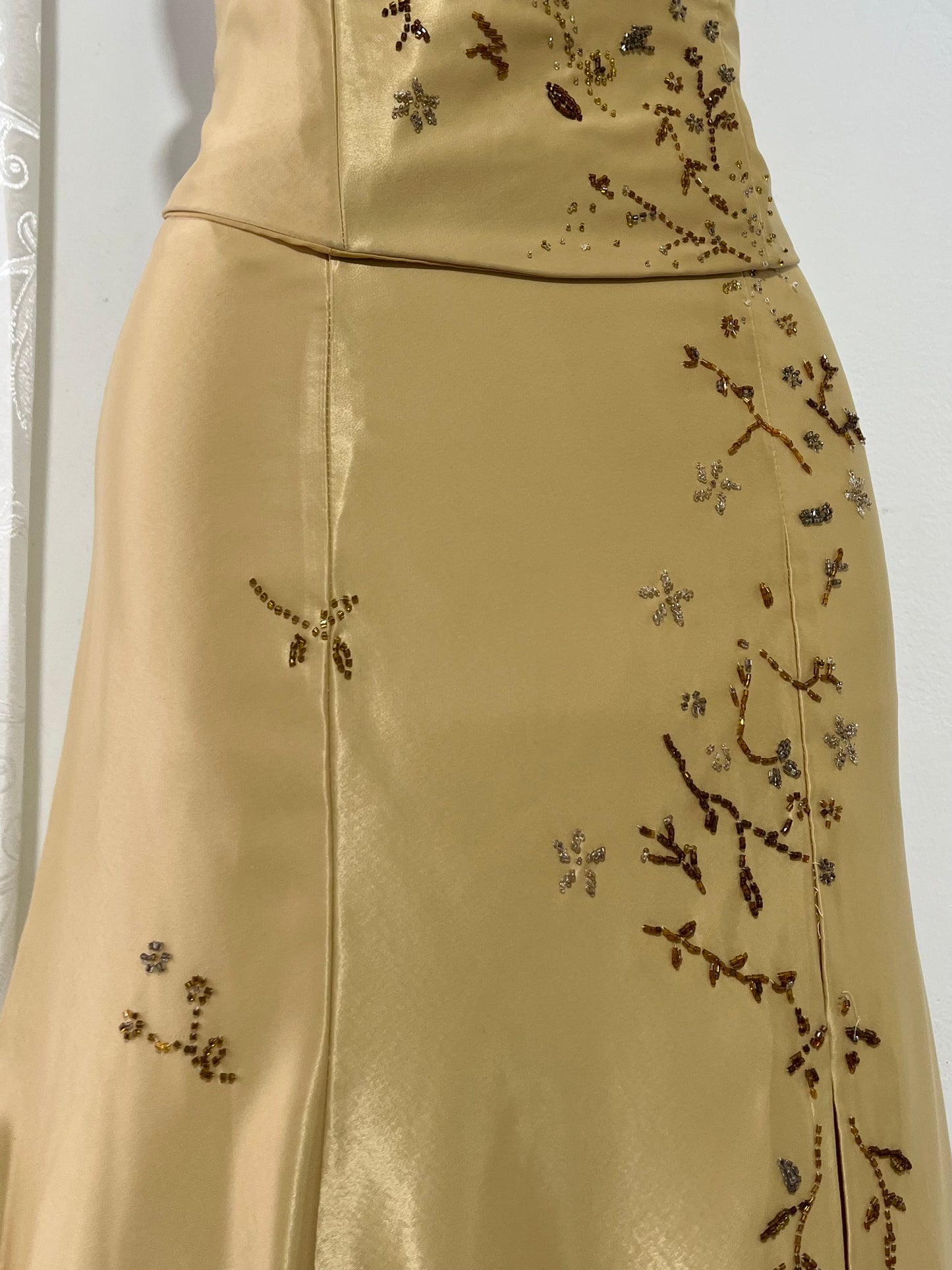 Champagne satin beaded set, 2 pieces, Corset & Maxiskirt - size M/L