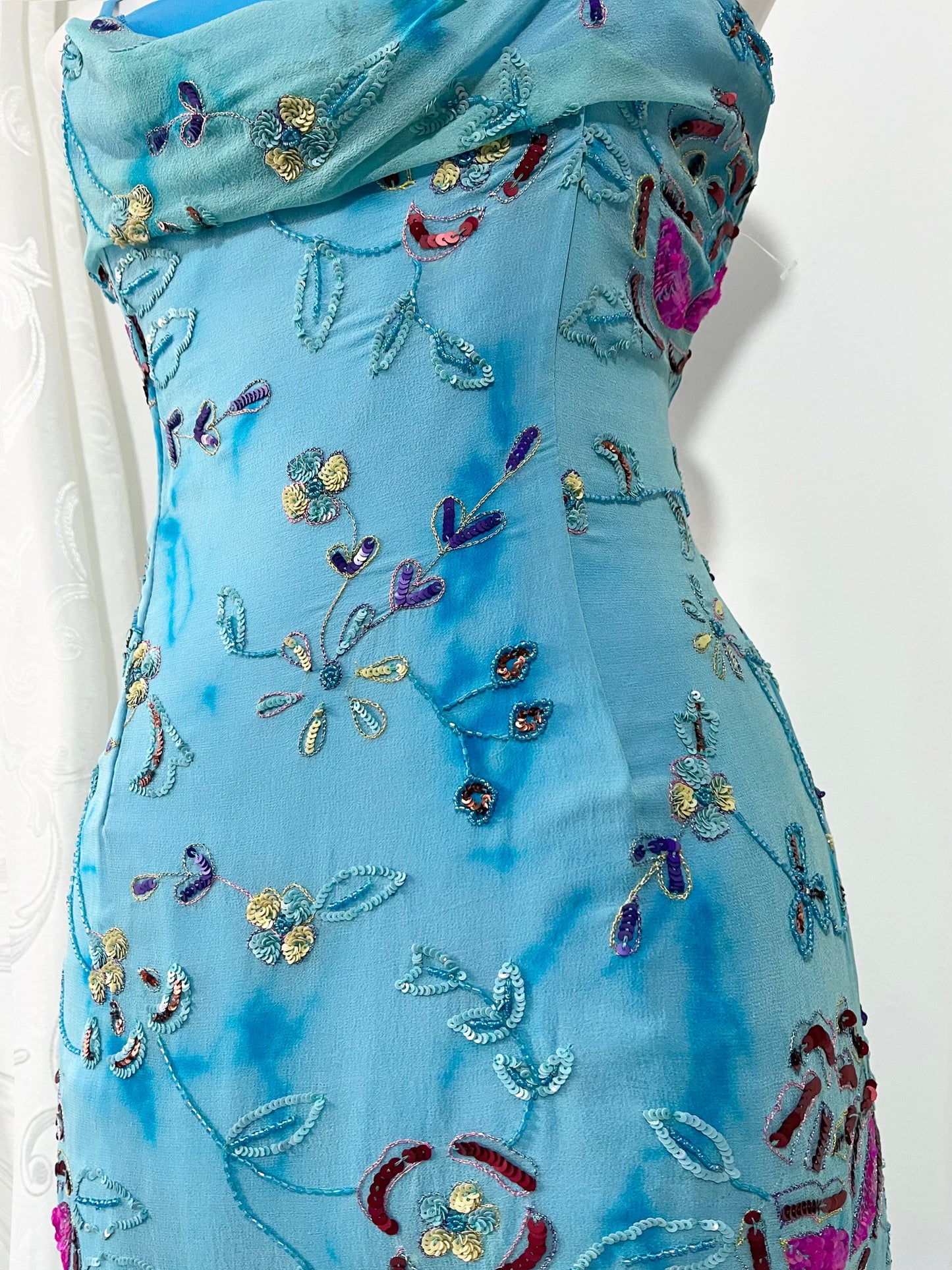 Silk fairy dress with exquisite sequin embroidery and embellishments  - Size M