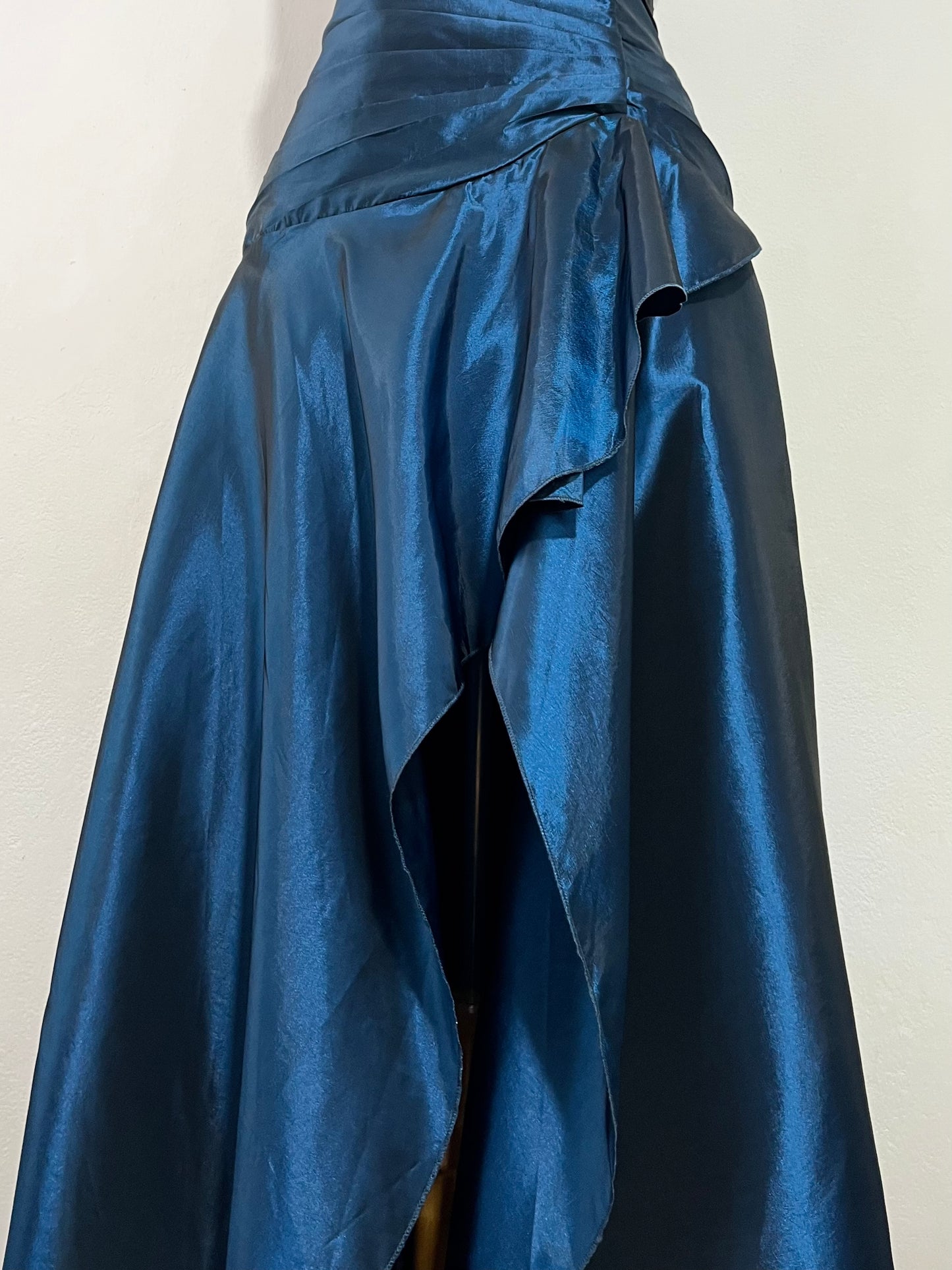 Dark blue iridescent taffeta corset dress- size L/XL