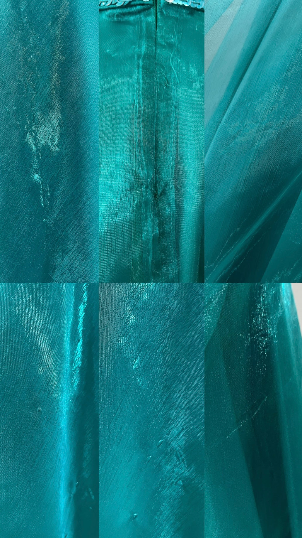 Turquoise dress with sequined waistband and matchinf cape