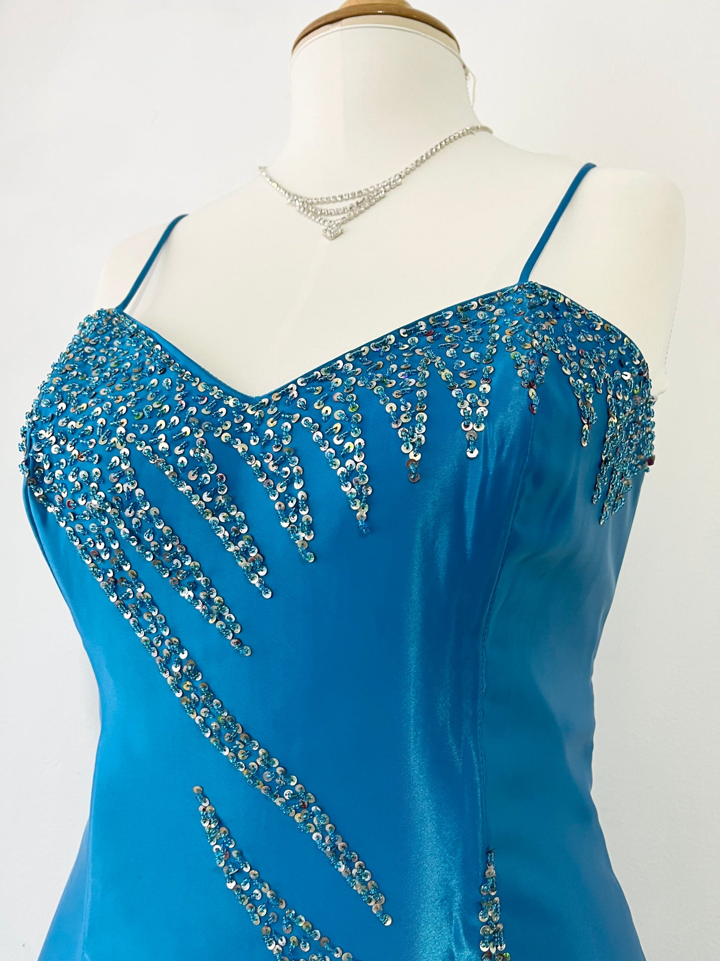 Capri blue corset dress with hand-embroidered embellishments-size L