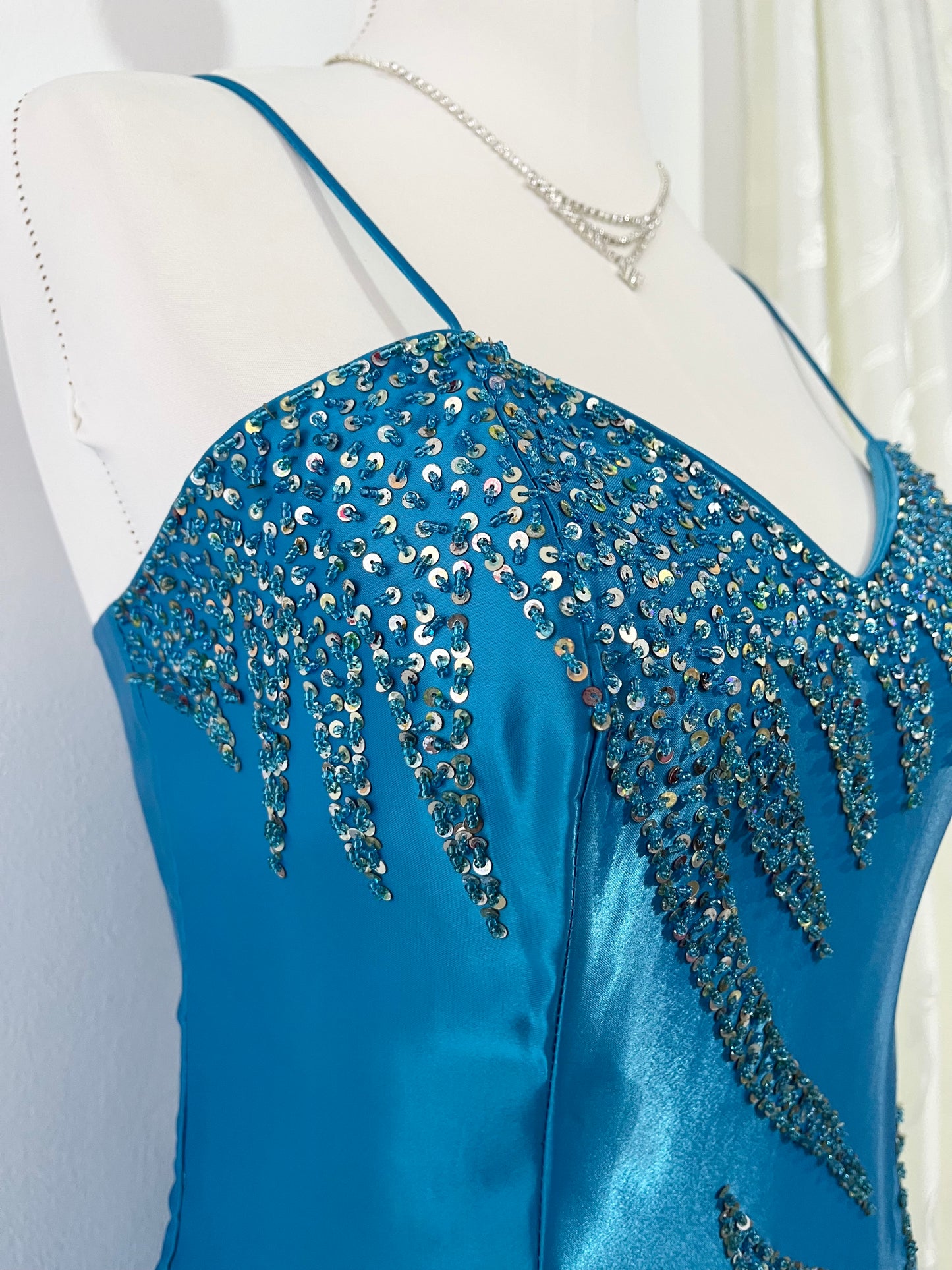 Capri blue corset dress with hand-embroidered embellishments-size L