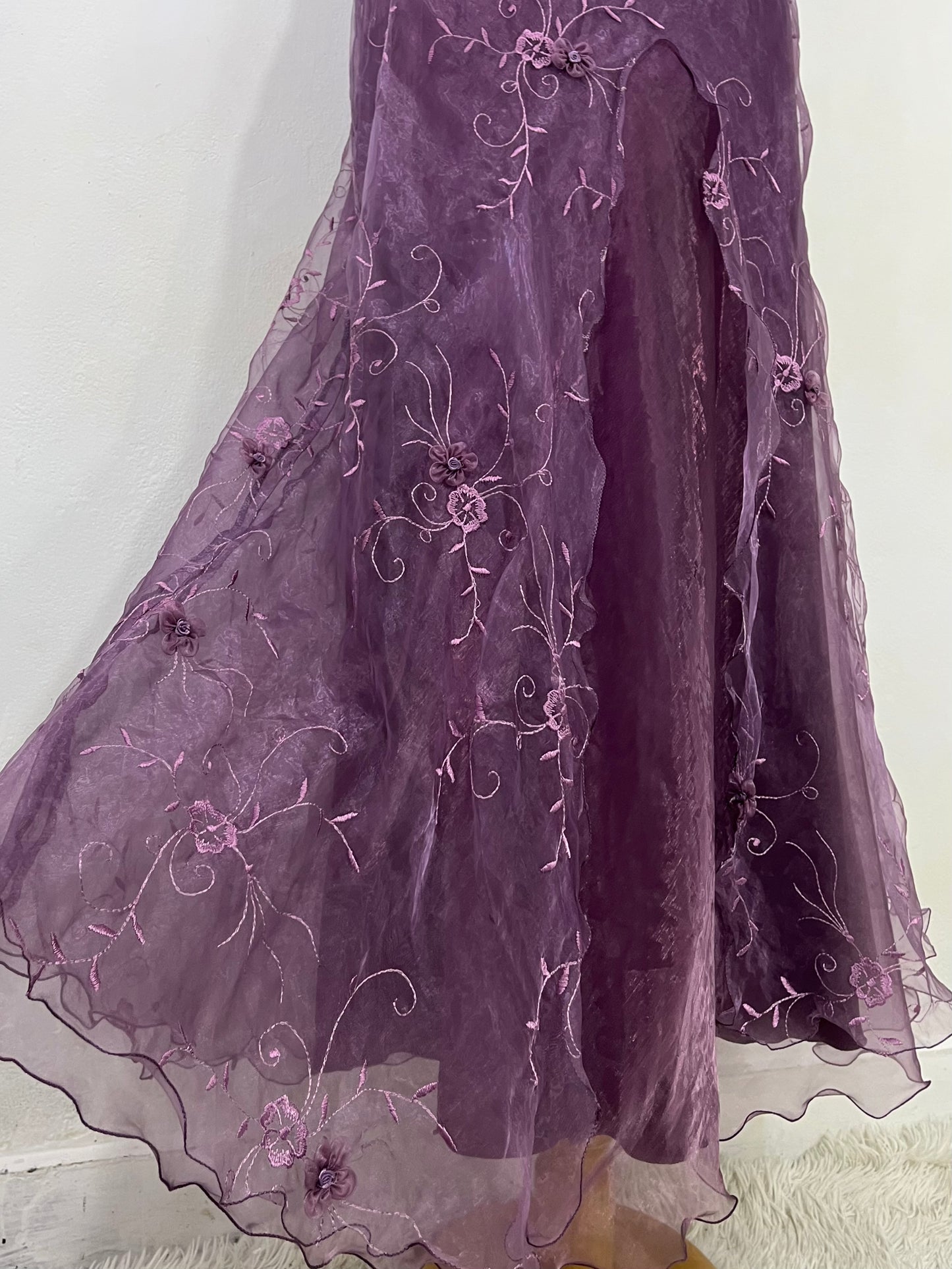 Vintage floral organza halter dress- size L/XL