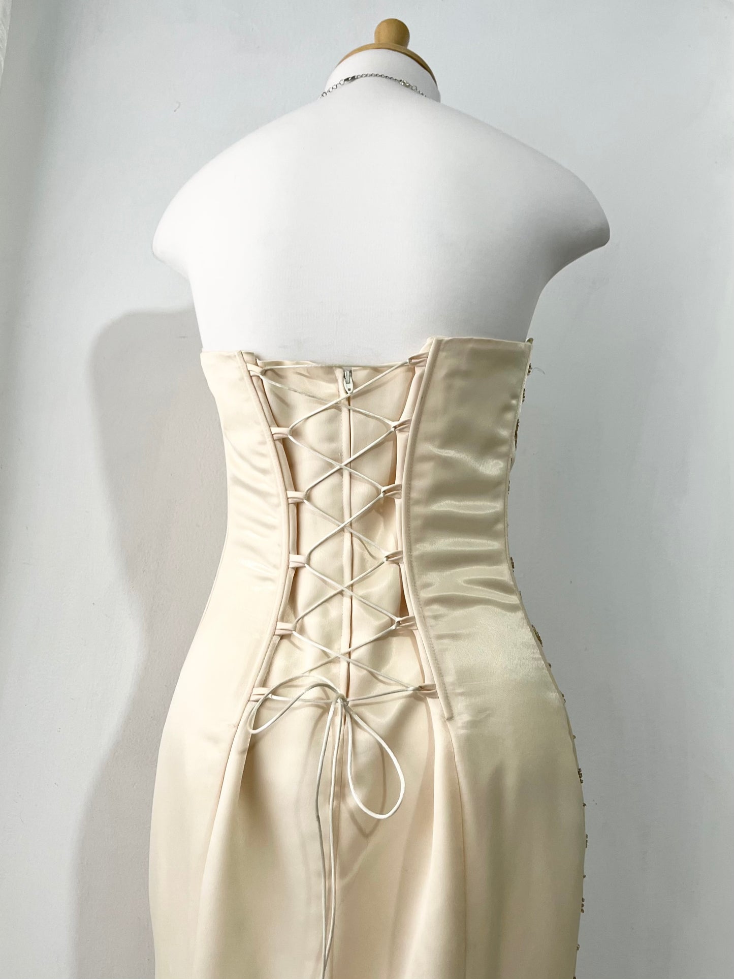 Ivory corset mermaid dress with embroidered embellishments-size S