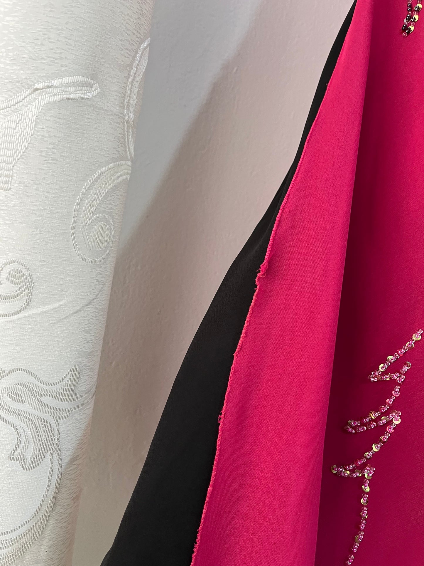 Fuchsia Midi Dress with Butterfly Sleeves and hand-embroidered rhinestone details- size XL