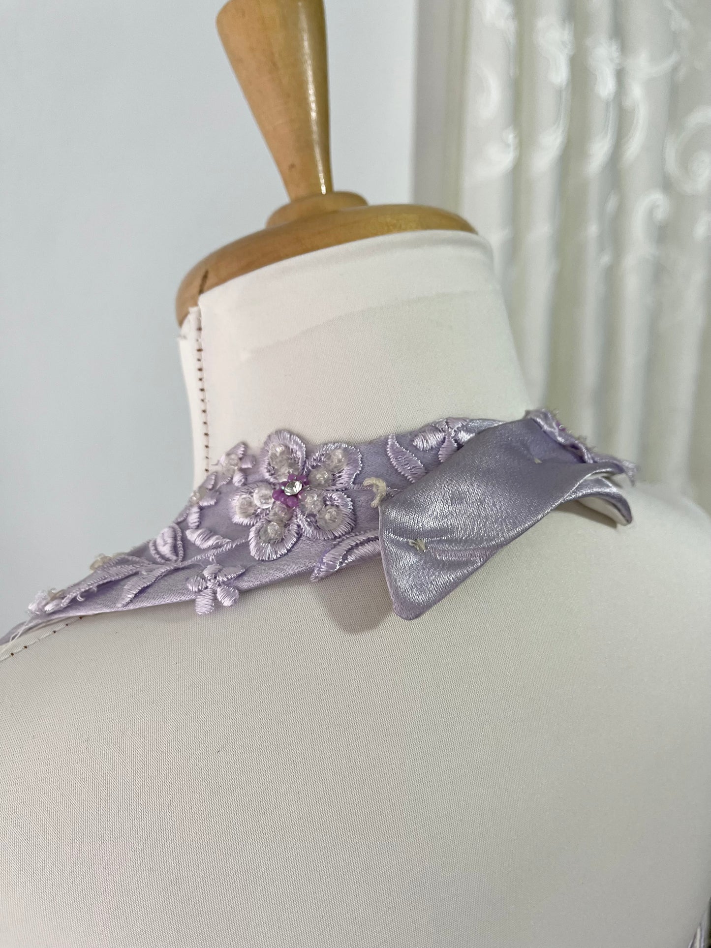 Lavender corset dress with floral embroidery