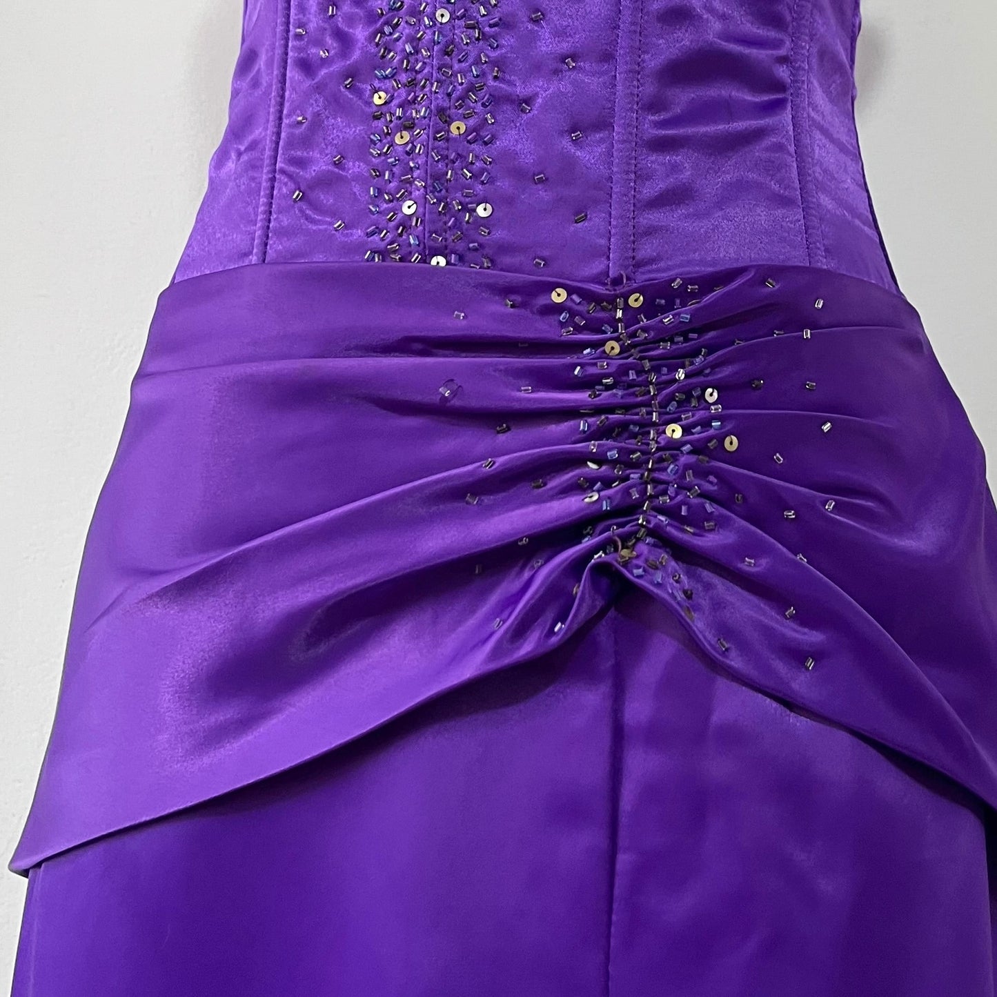 Royal purple corset gown with sequins and bead embellishments-size S