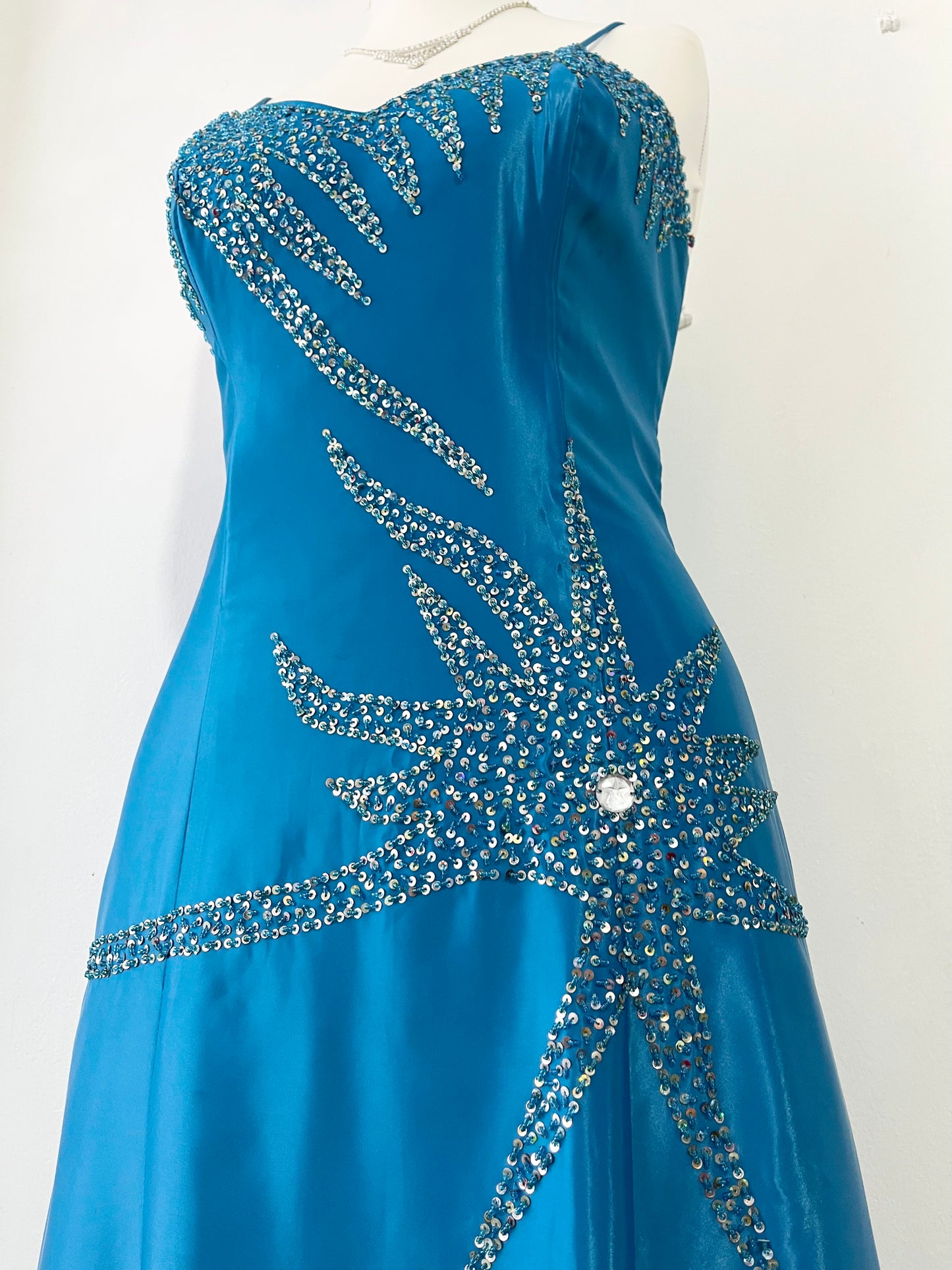 Capri blue corset dress with hand-embroidered embellishments-size L