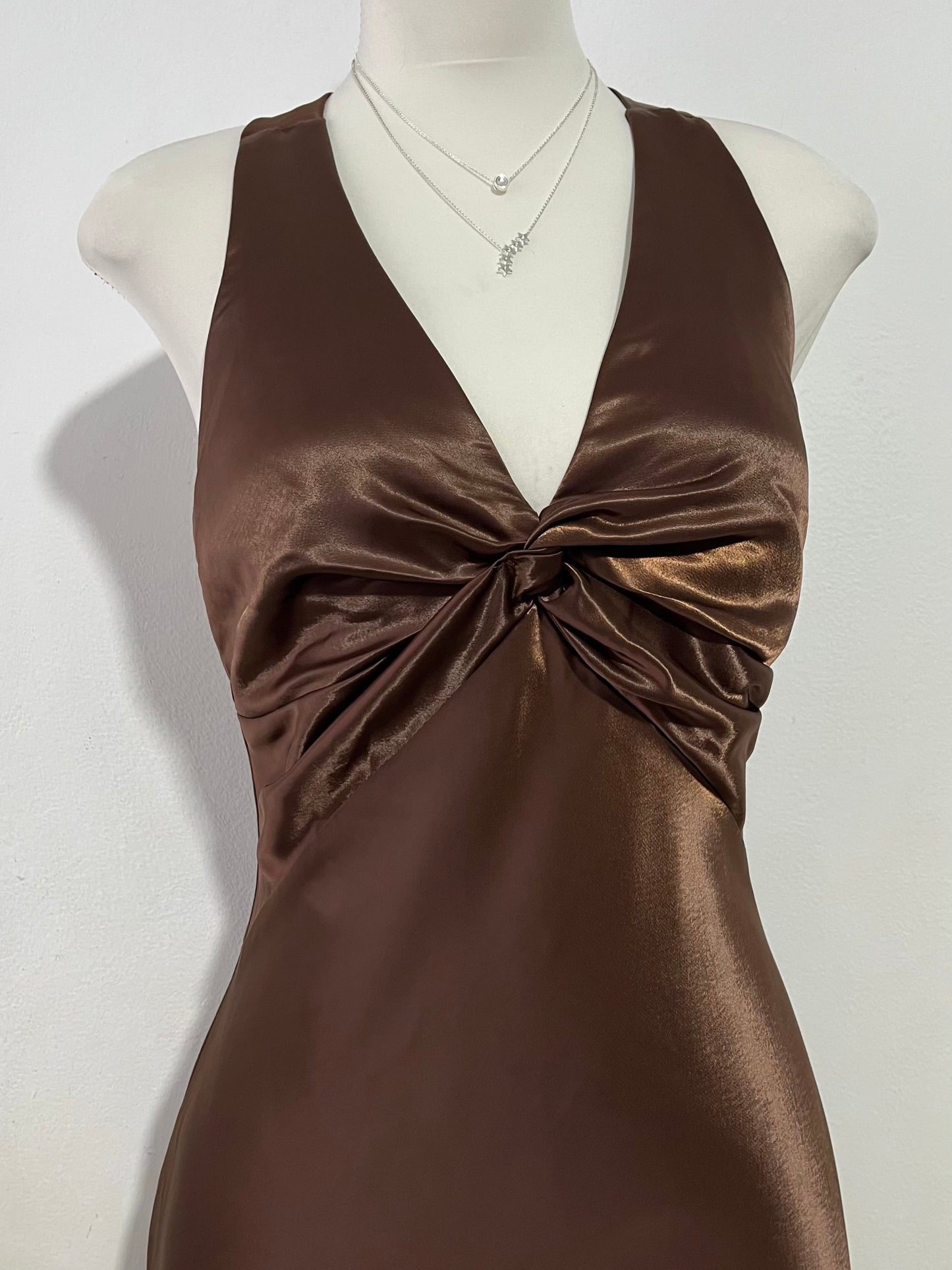 Chocolate brown satin dress- size S