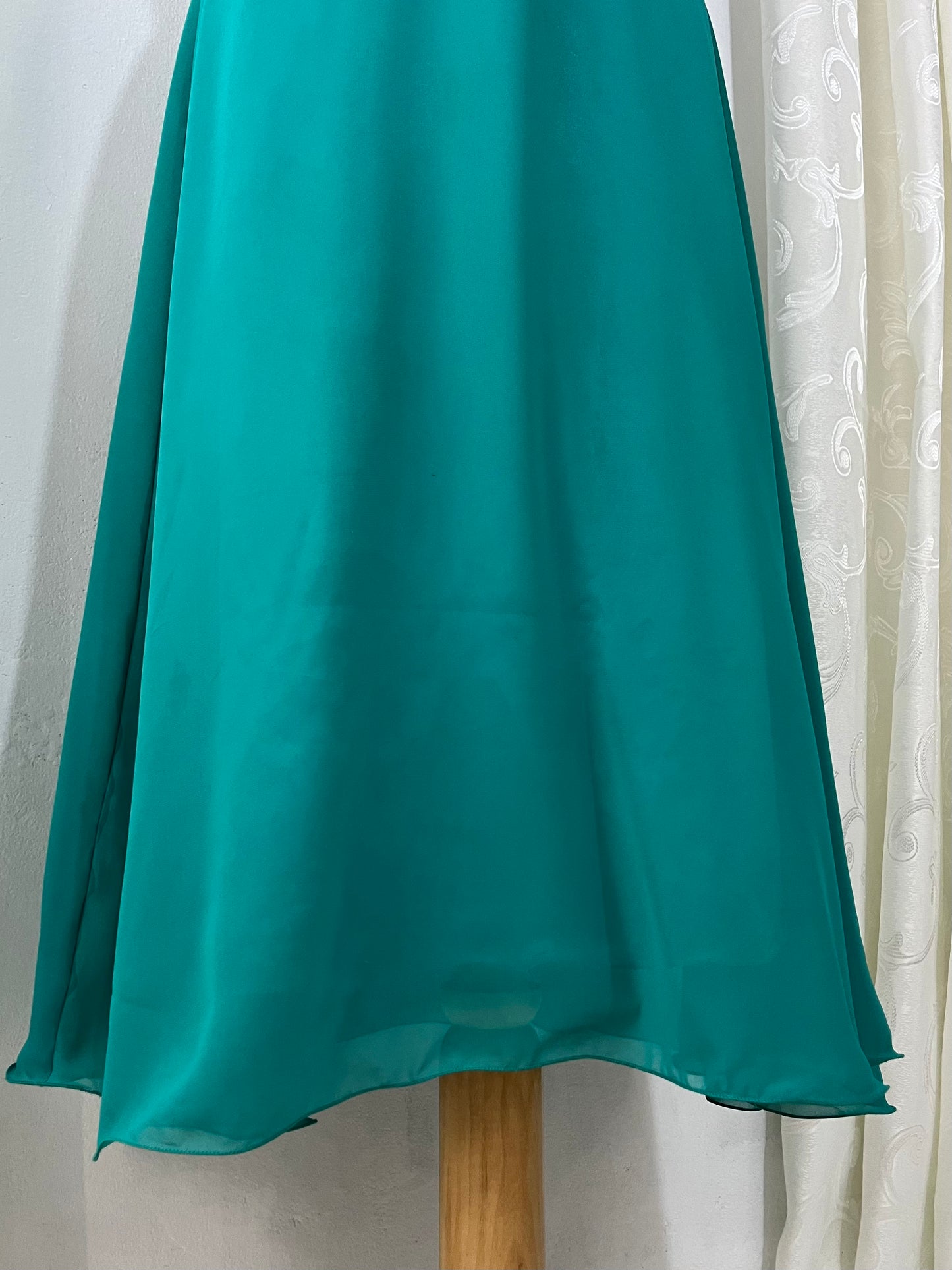 Emerald green gown corset gown with lace bodice and rhinestone details- size M
