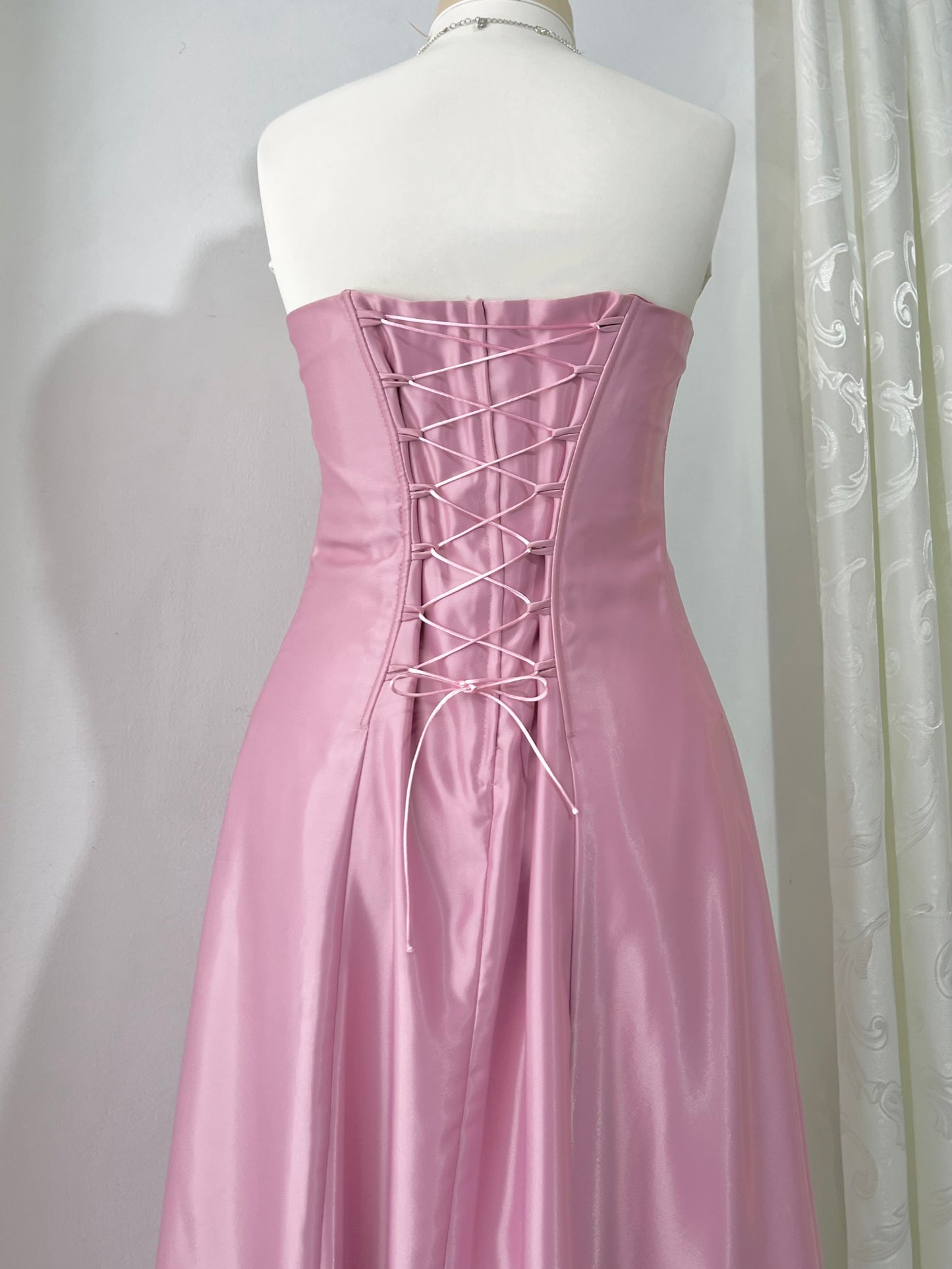 Mauve pink corset gown with sequin designs and hand-embroidered embellishments-size M