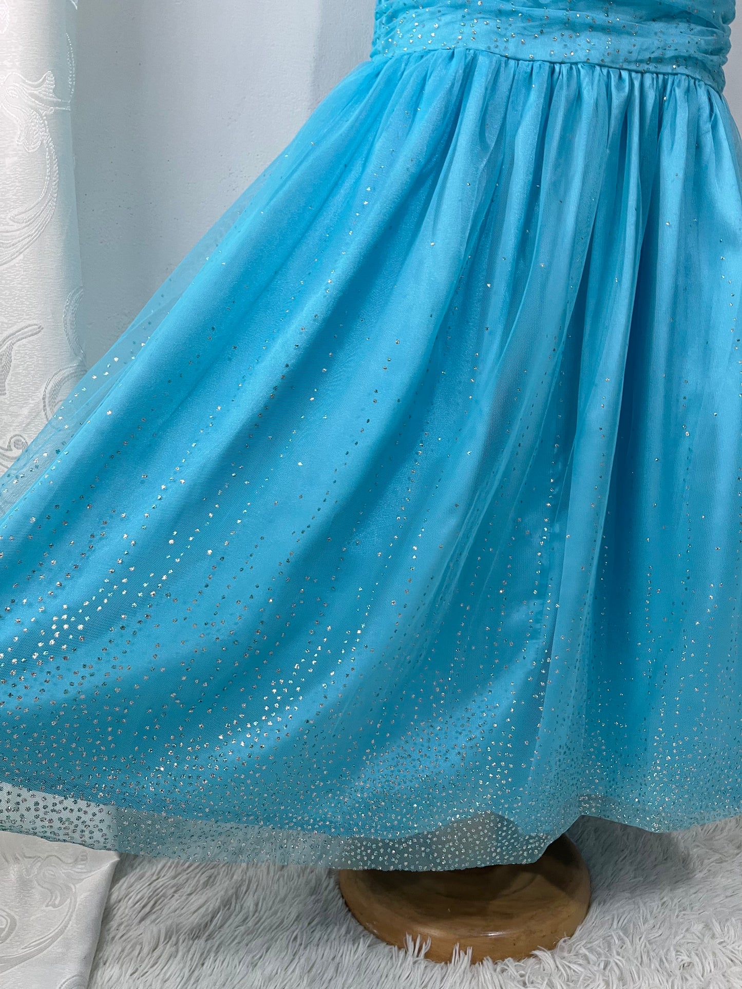 Light blue mermaid-style corset dress with silver sparkles-size S