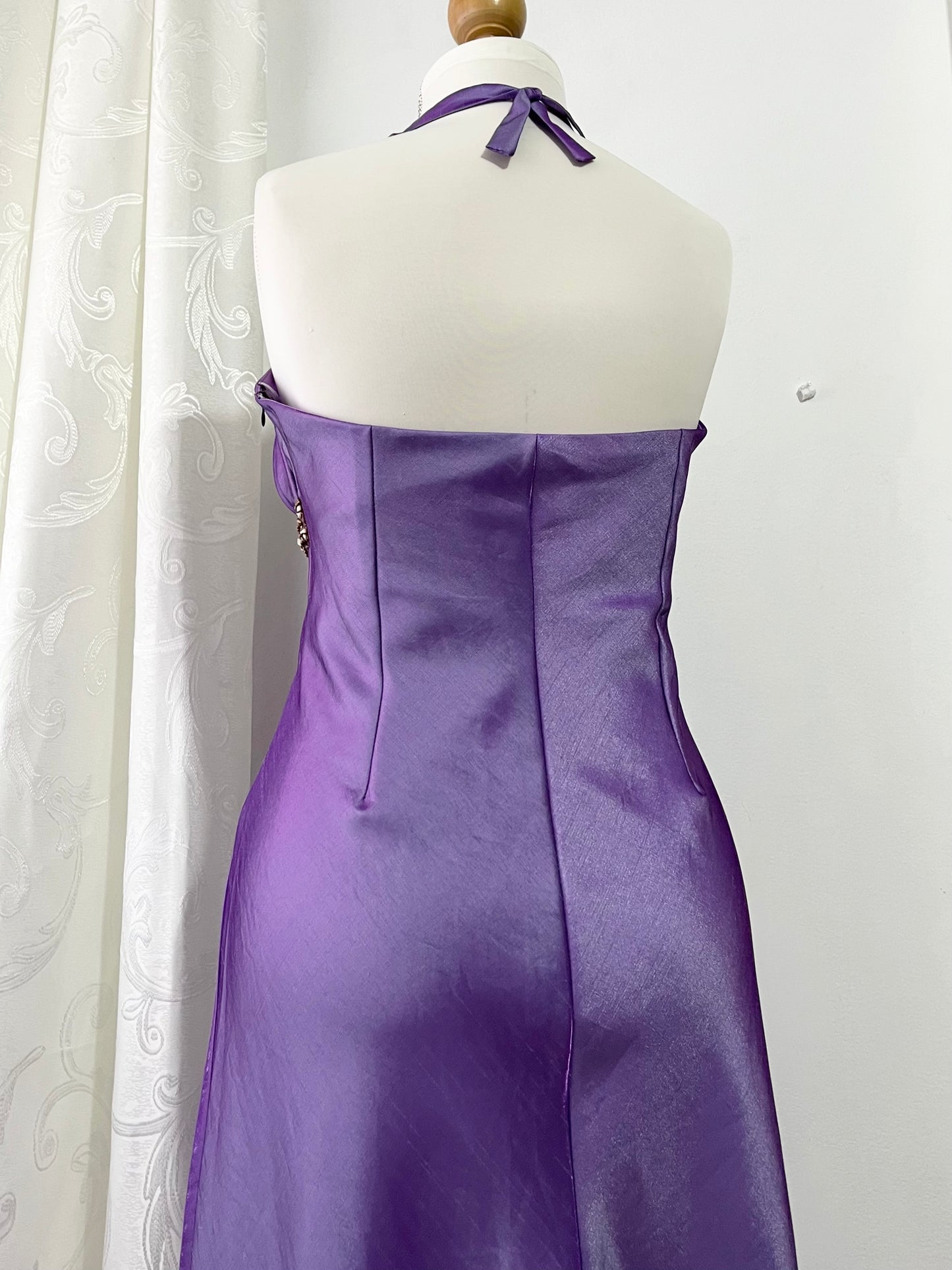 Iridescent purple gown with embellishments and hand embroidered rhinestones - Size M
