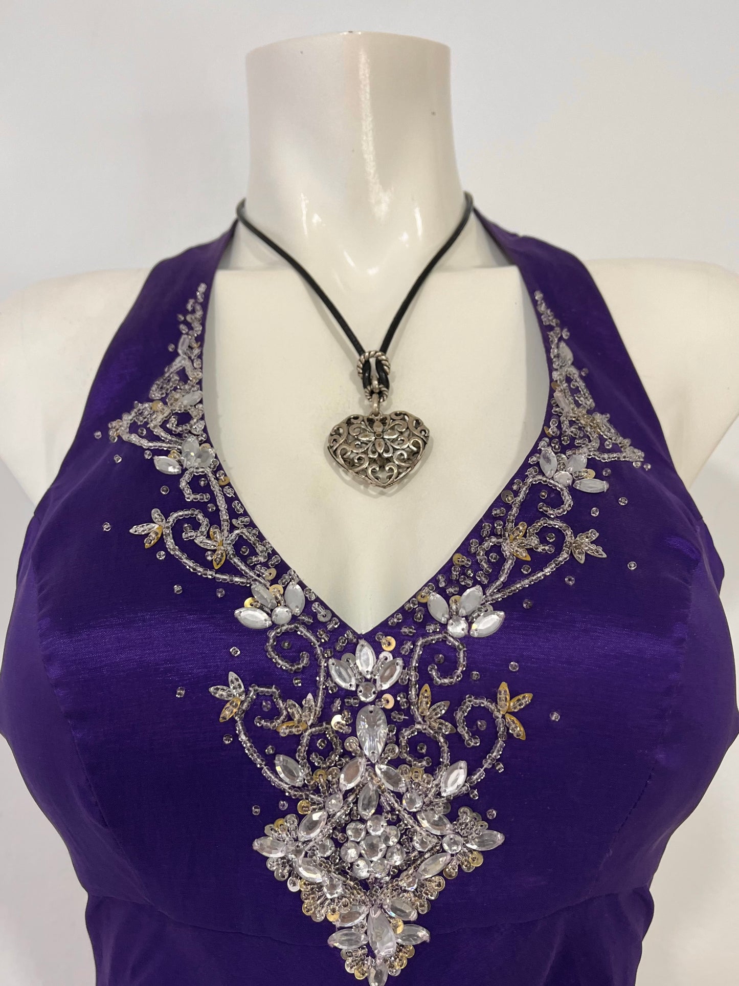 Purple blue Iridescent taffeta stretch halter dress with rhinestones and embellishments- size M