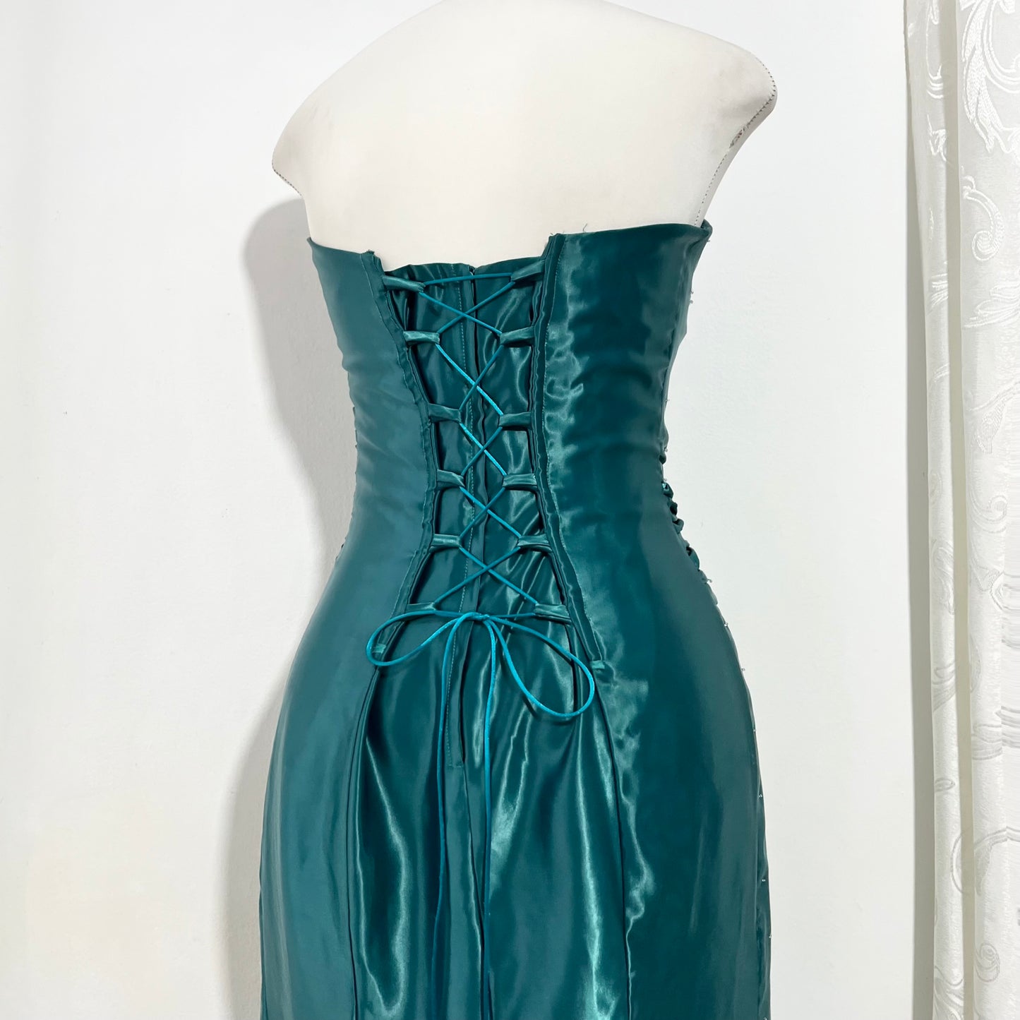 Emerald green corset dress with sequins and rhinestones- size M