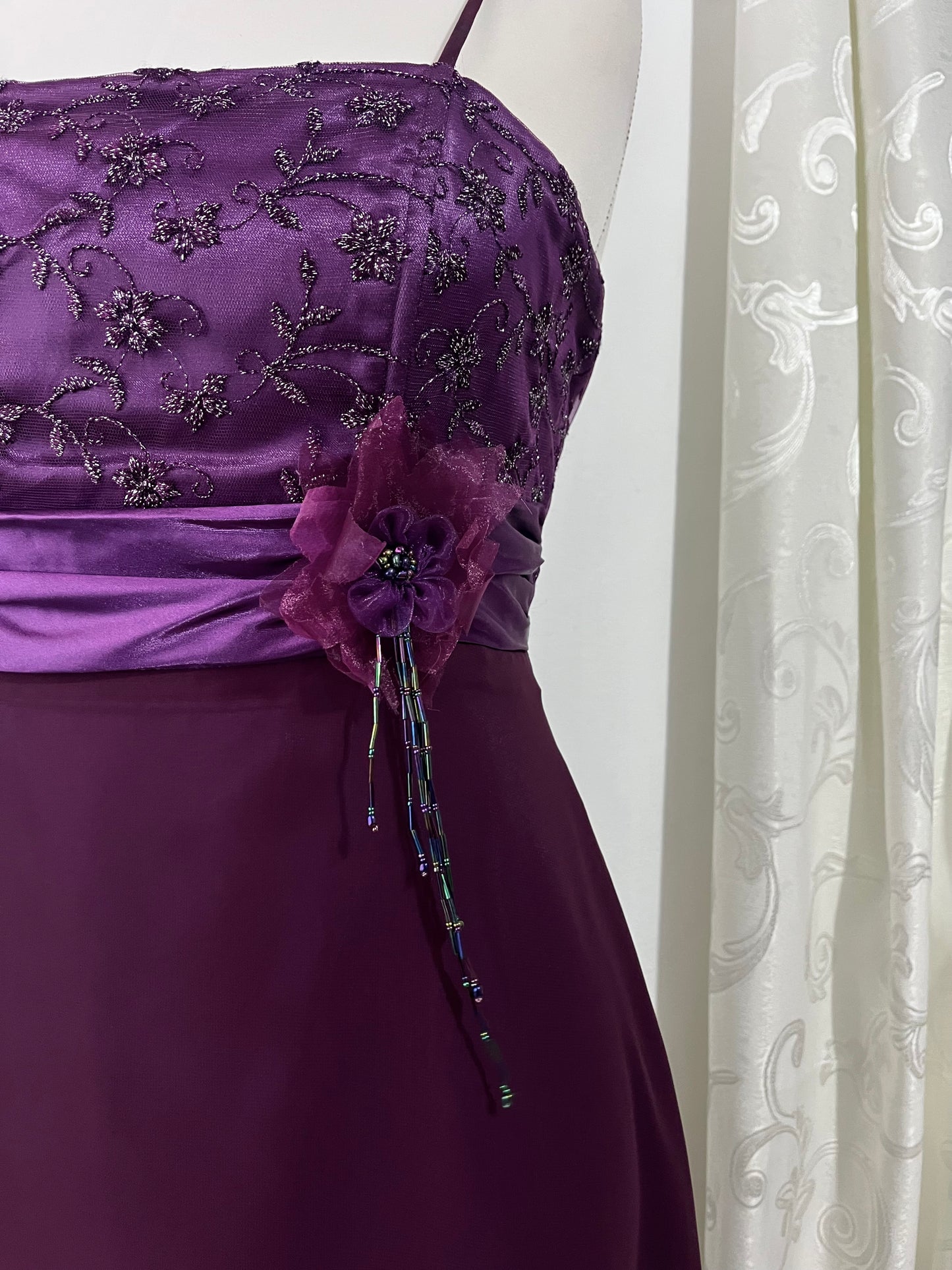 Royal purple corset dress with dangling embellishments and lace - size M