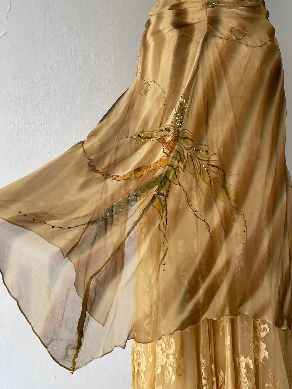 Vintage Bicici silk dress with fairy embroidery- size S