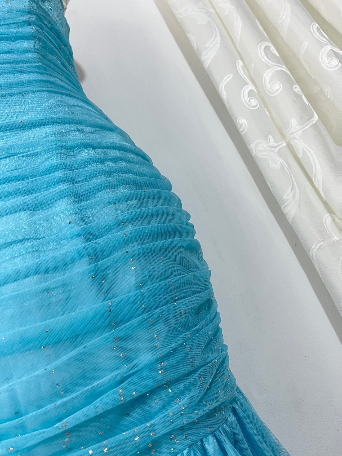 Light blue mermaid-style corset dress with silver sparkles-size S